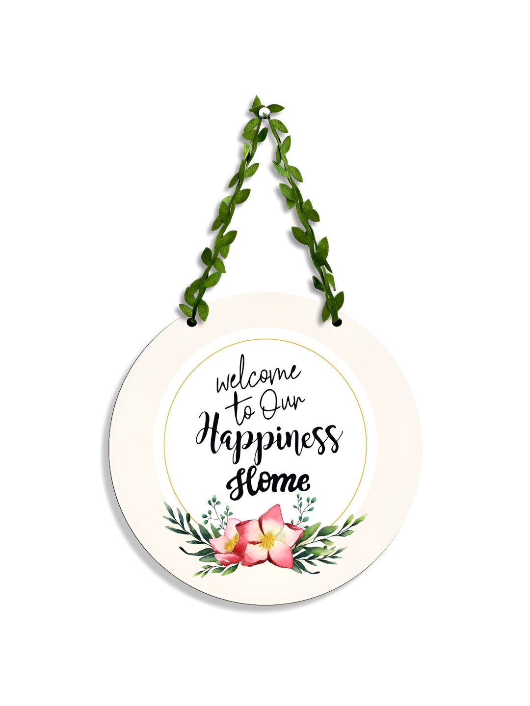 

SEHAZ ARTWORKS White & Green Printed Wooden Wall Hanging