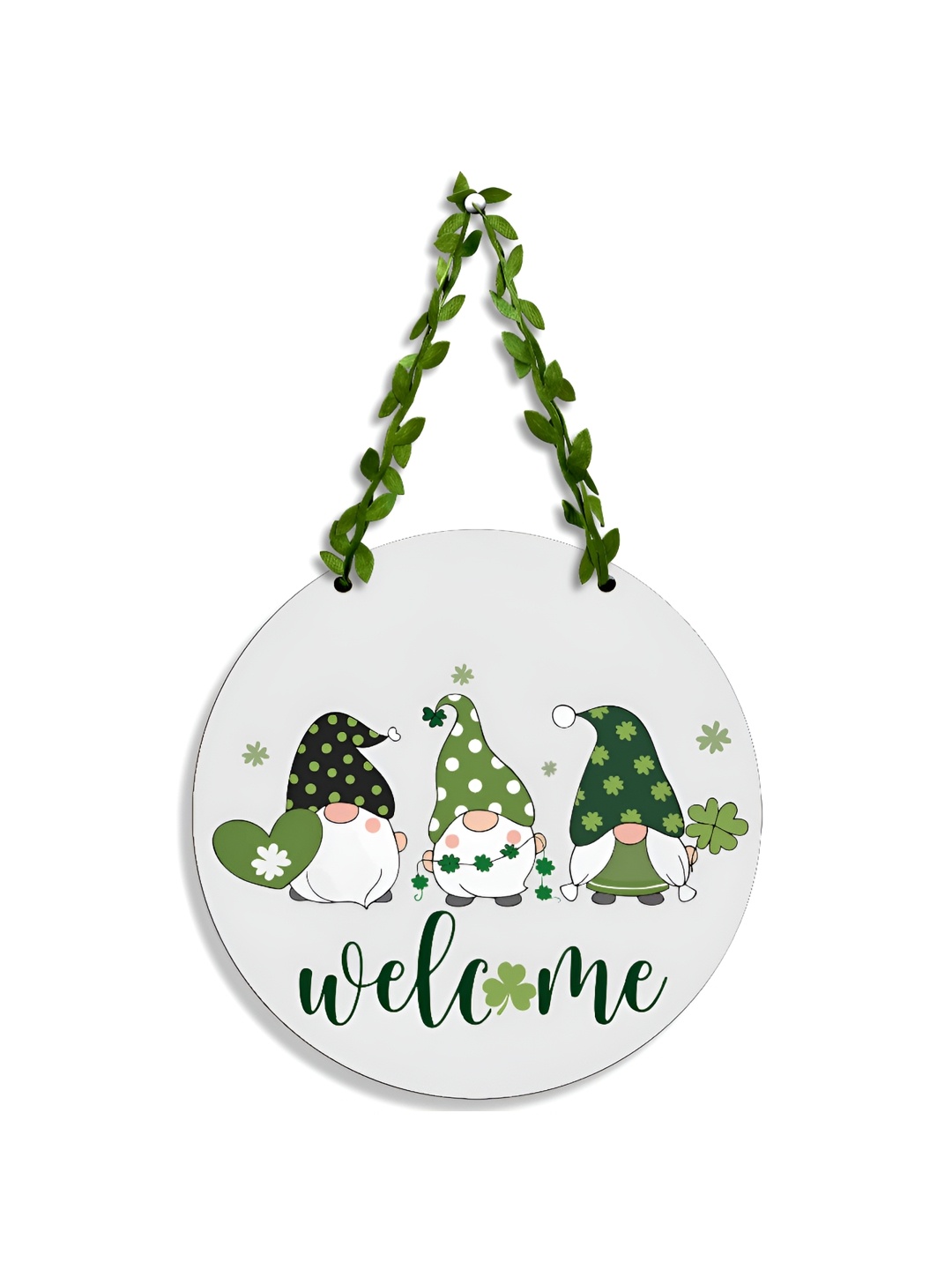

SEHAZ ARTWORKS Green & White Printed Wooden Wall Hanging