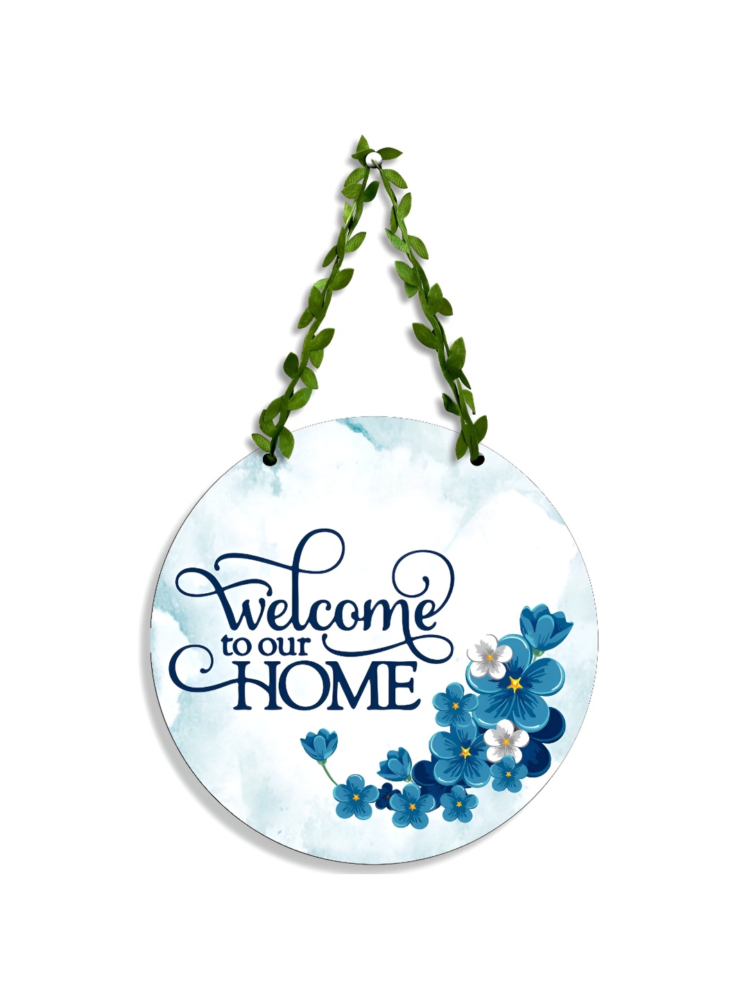 

SEHAZ ARTWORKS White & Blue Printed Wooden Wall Hanging