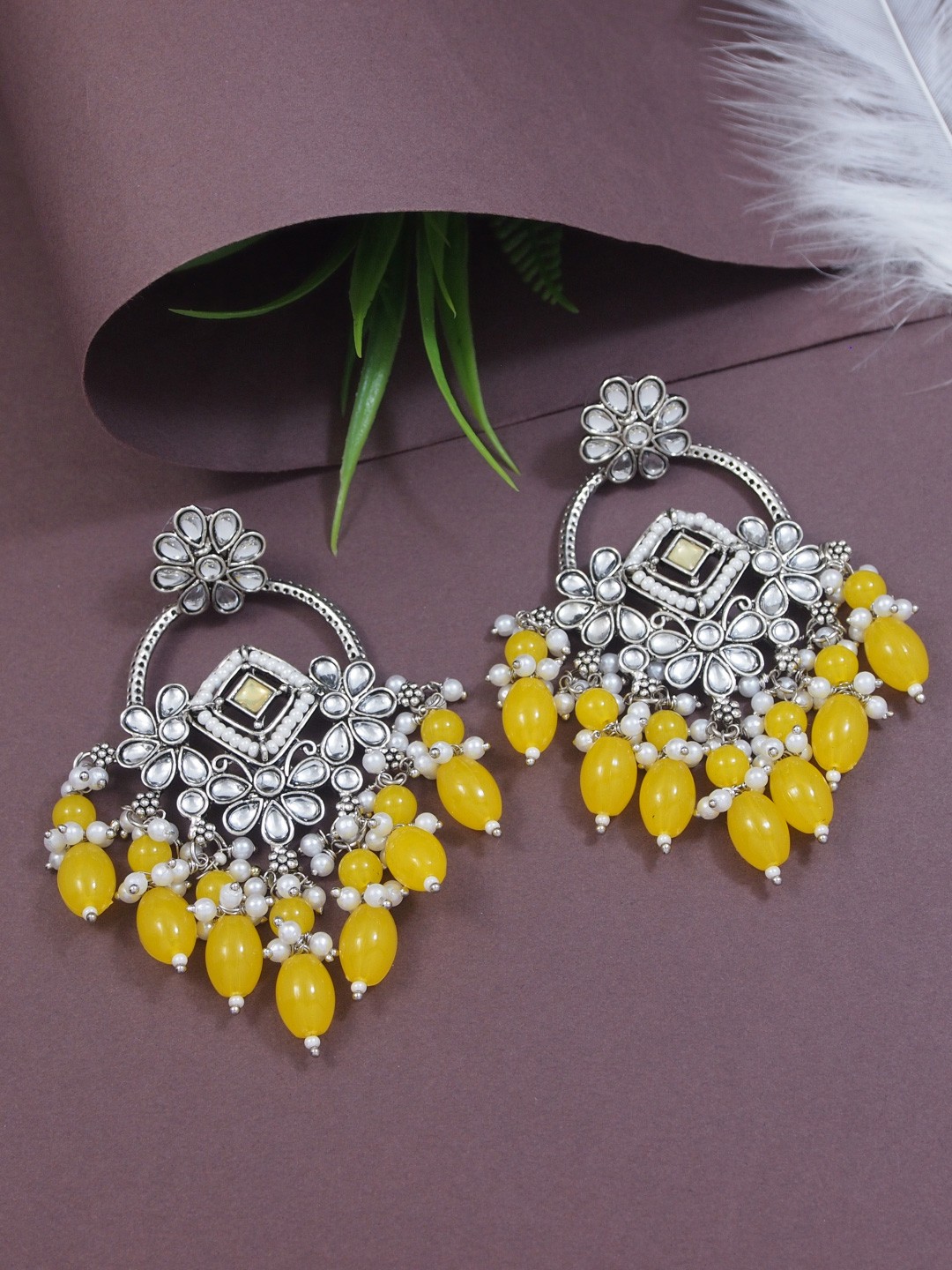 

I Jewels Silver Plated Pearls Beaded Contemporary Drop Earrings