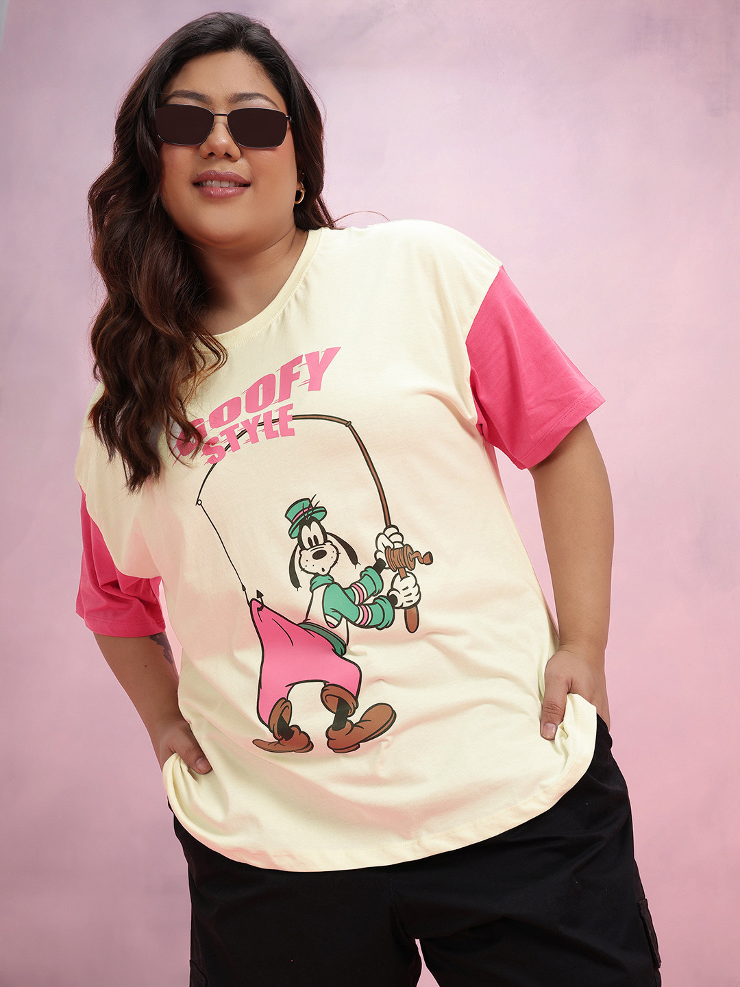 

DressBerry Curve Plus Size Goofy Print Drop-Shoulder Sleeves Pure Cotton T-shirt, Off white