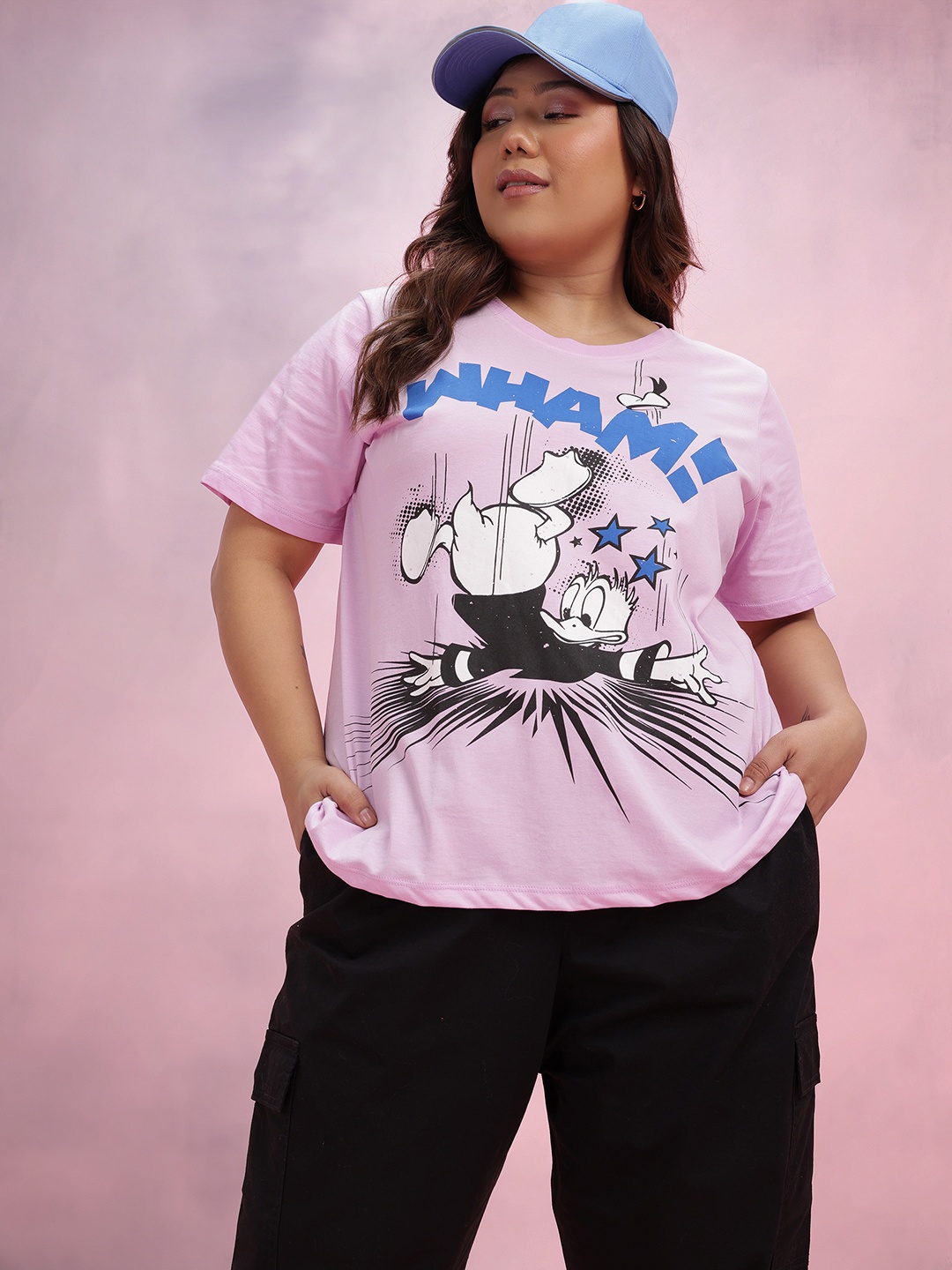 

DressBerry Curve Plus Size Donald Duck Print Pure Cotton T-shirt, Lavender