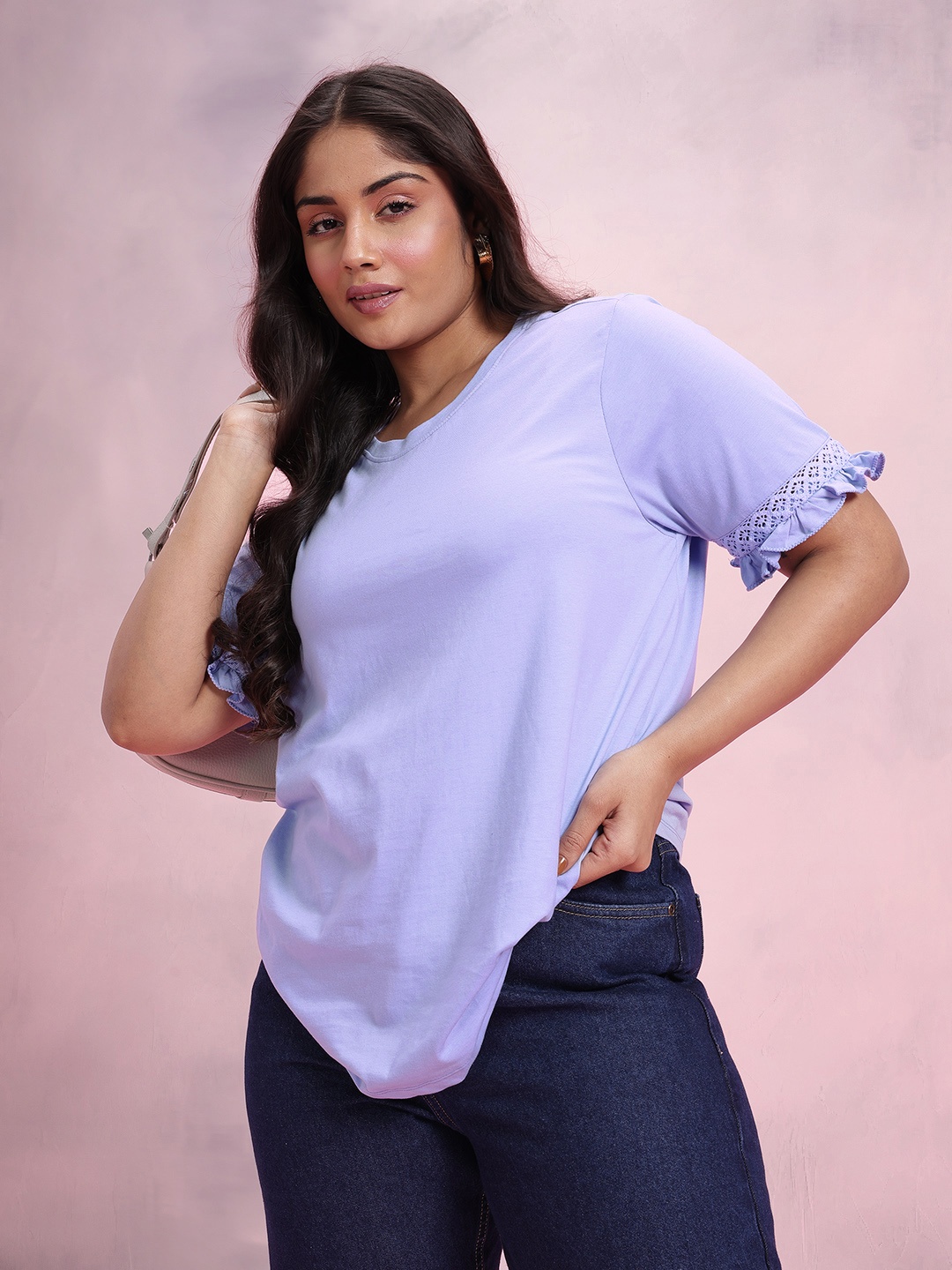 

DressBerry Curve Plus Size Pure Cotton Regular Top, Lavender