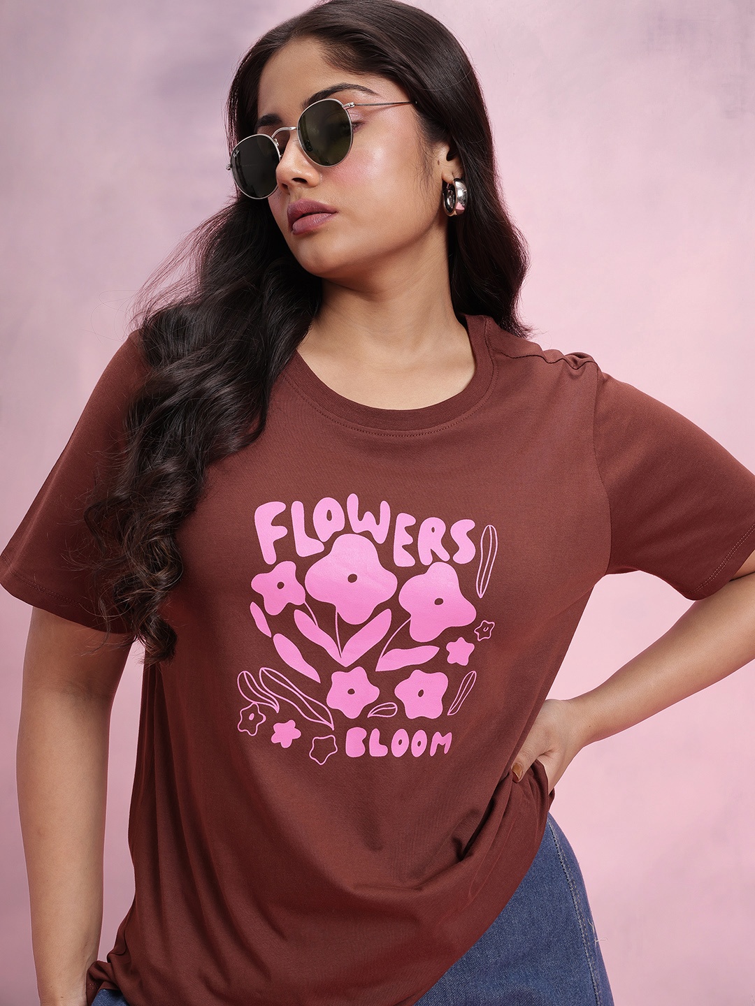 

DressBerry Curve Printed Pure Cotton T-shirt, Brown