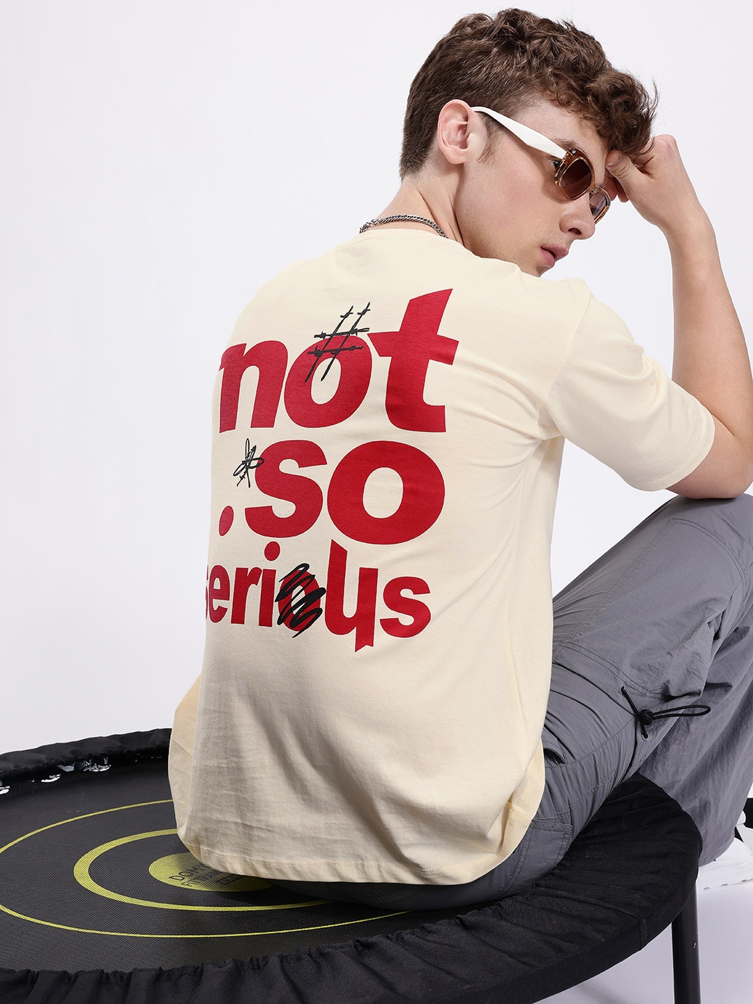 

Kook N Keech Typography Printed Drop-Shoulder Sleeves Pure Cotton T-shirt, Cream