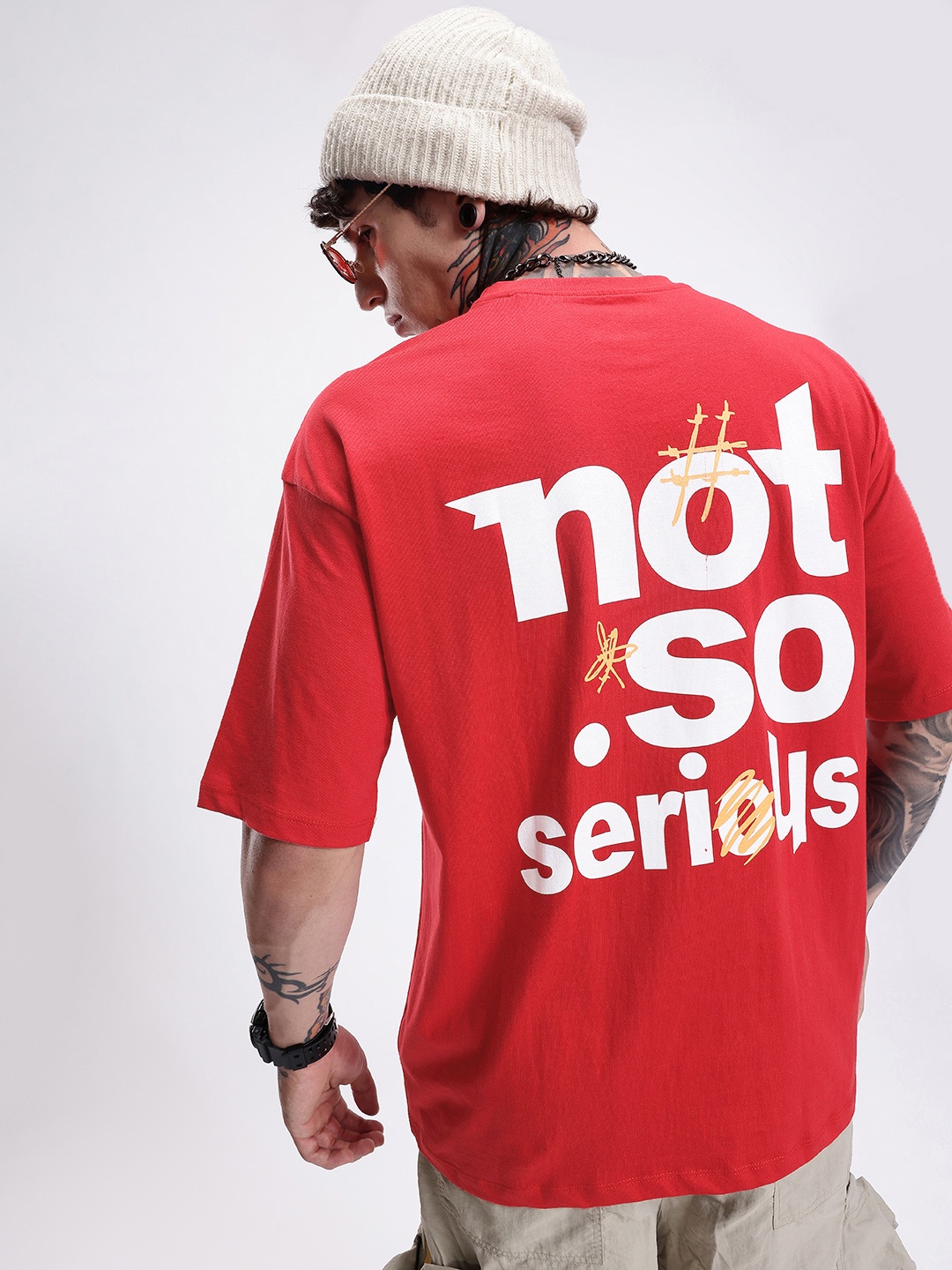 

Kook N Keech Typography Printed Drop-Shoulder Sleeves Pure Cotton T-shirt, Red