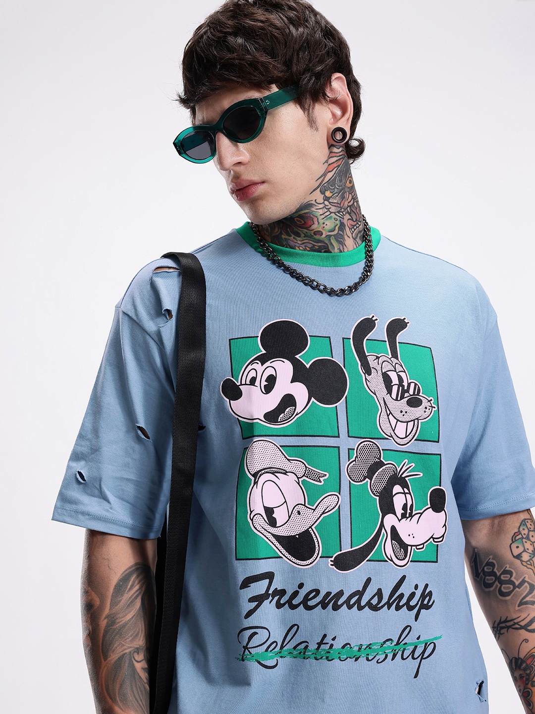 

Kook N Keech Disney Printed Oversized Pure Cotton Cut Outs T-shirt, Blue