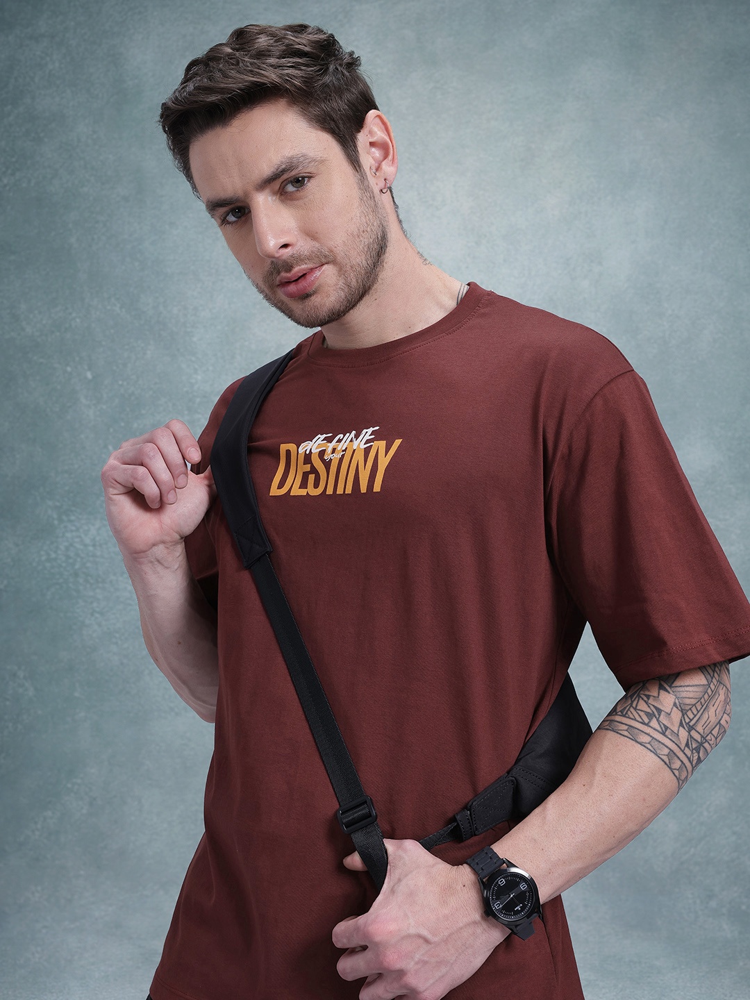 

The Roadster Life Co. Printed Pure Cotton Relaxed T-shirt, Brown