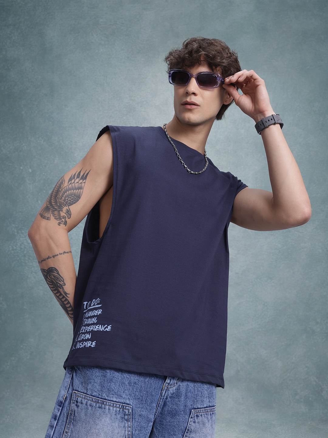

The Roadster Life Co. Men Pure Cotton Relaxed Fit T-shirt, Navy blue