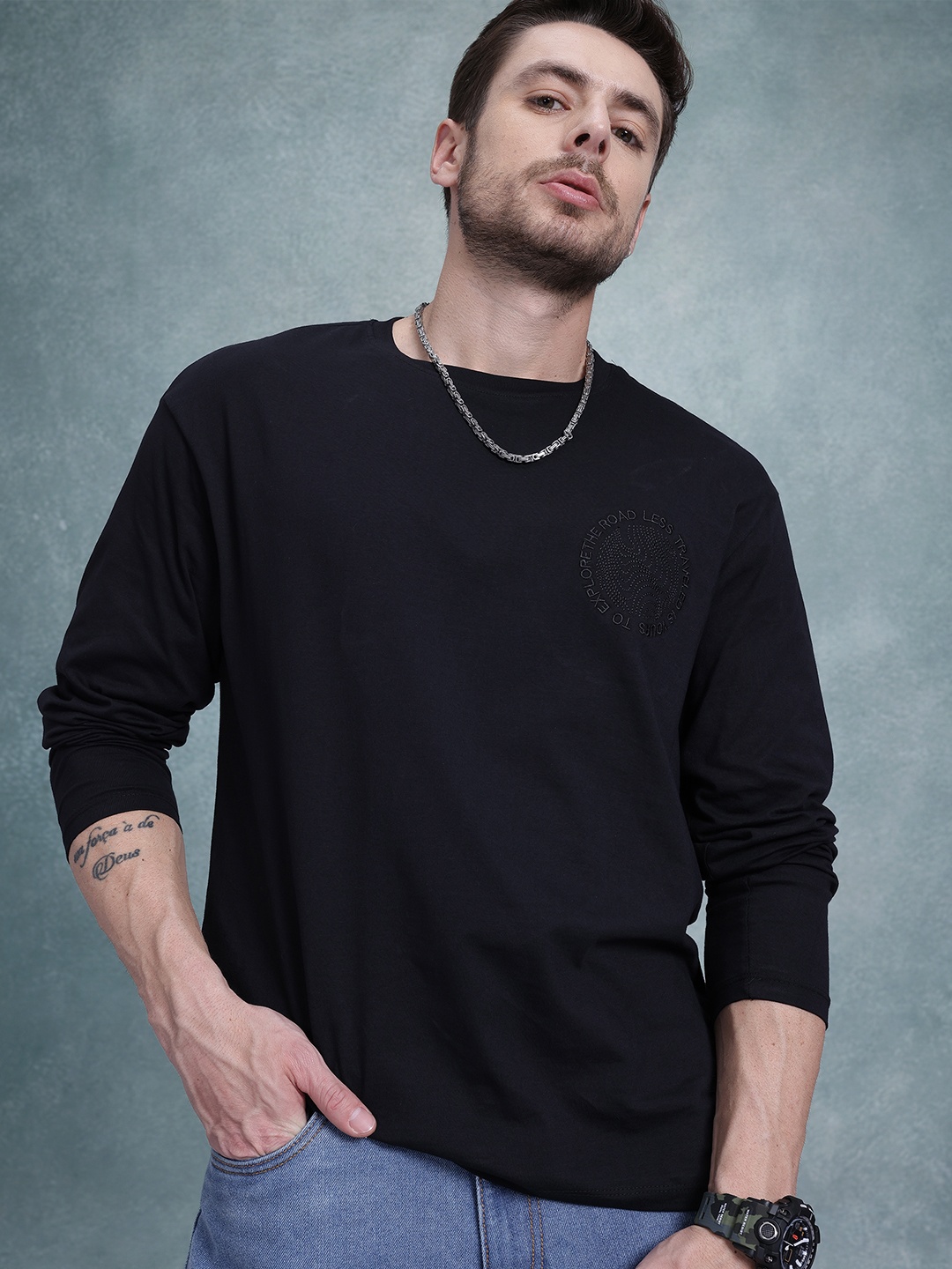 

The Roadster Life Co. Applique Detail Relaxed Pure Cotton T-shirt, Black