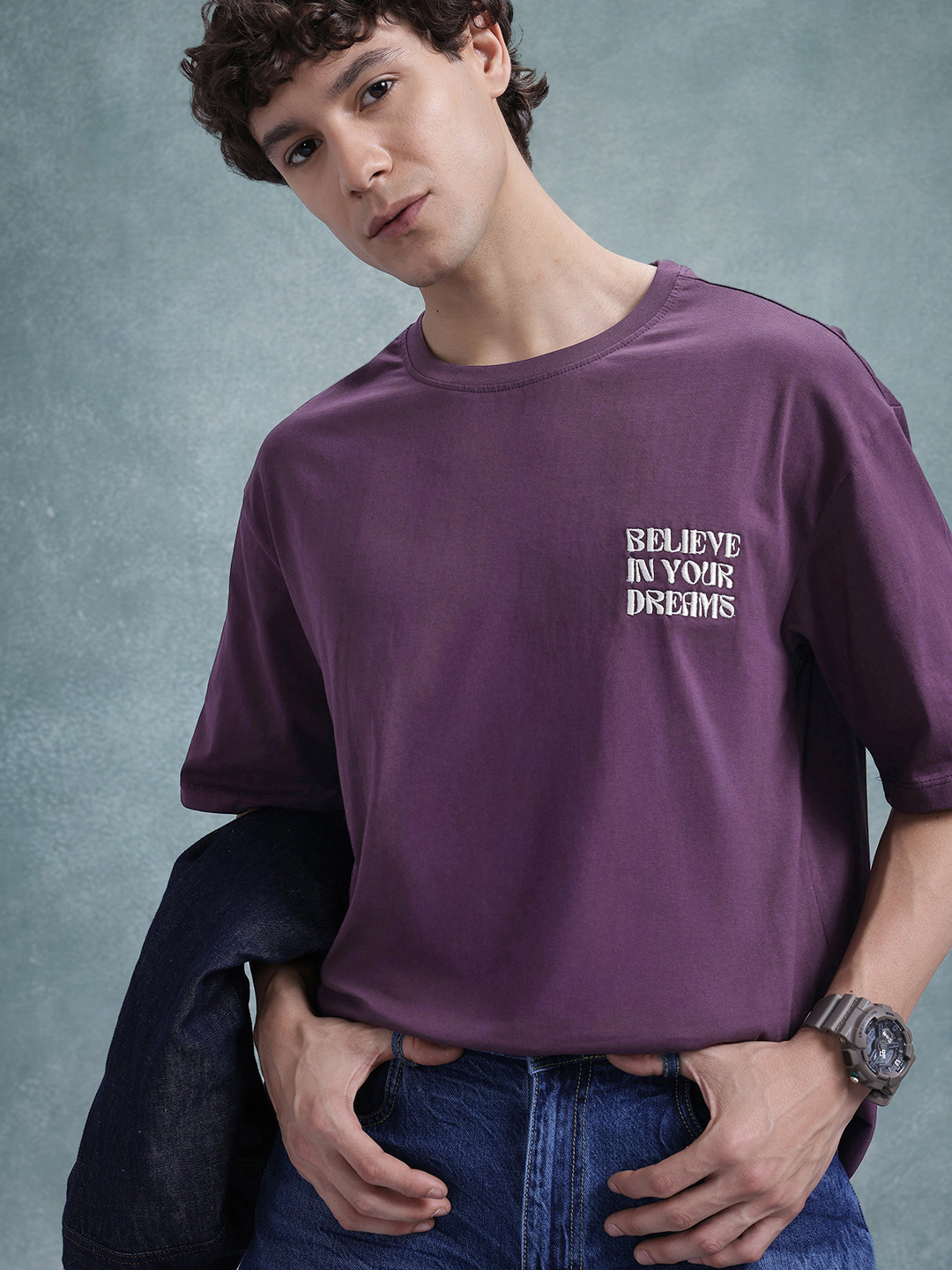 

The Roadster Life Co. Printed Pure Cotton Relaxed T-shirt, Purple