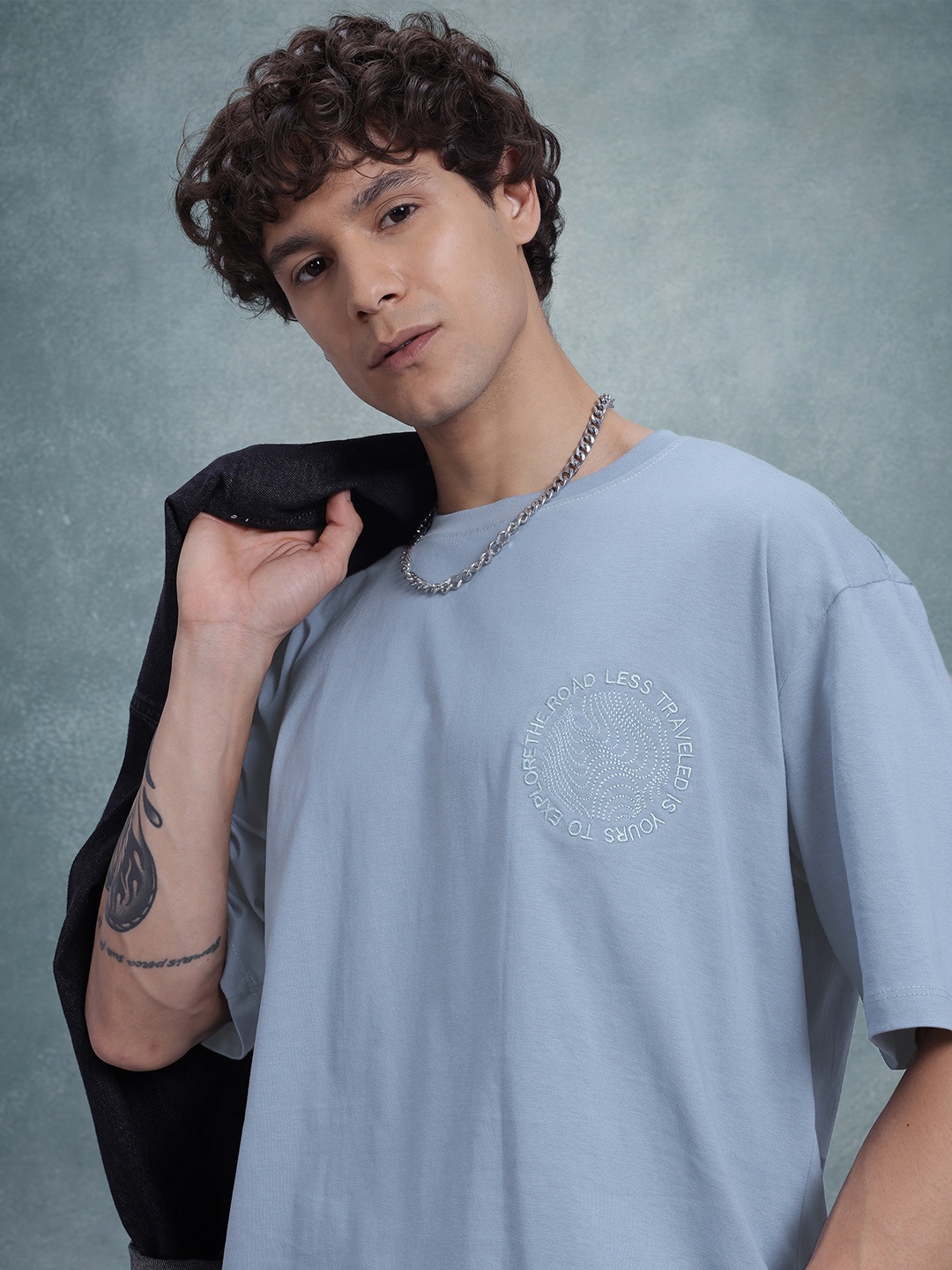 

The Roadster Life Co. Drop-Shoulder Sleeves Relaxed Fit T-shirt, Blue