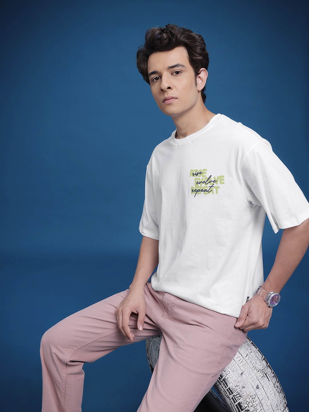 

The Roadster Life Co. Printed Pure Cotton Relaxed Fit T-shirt, White