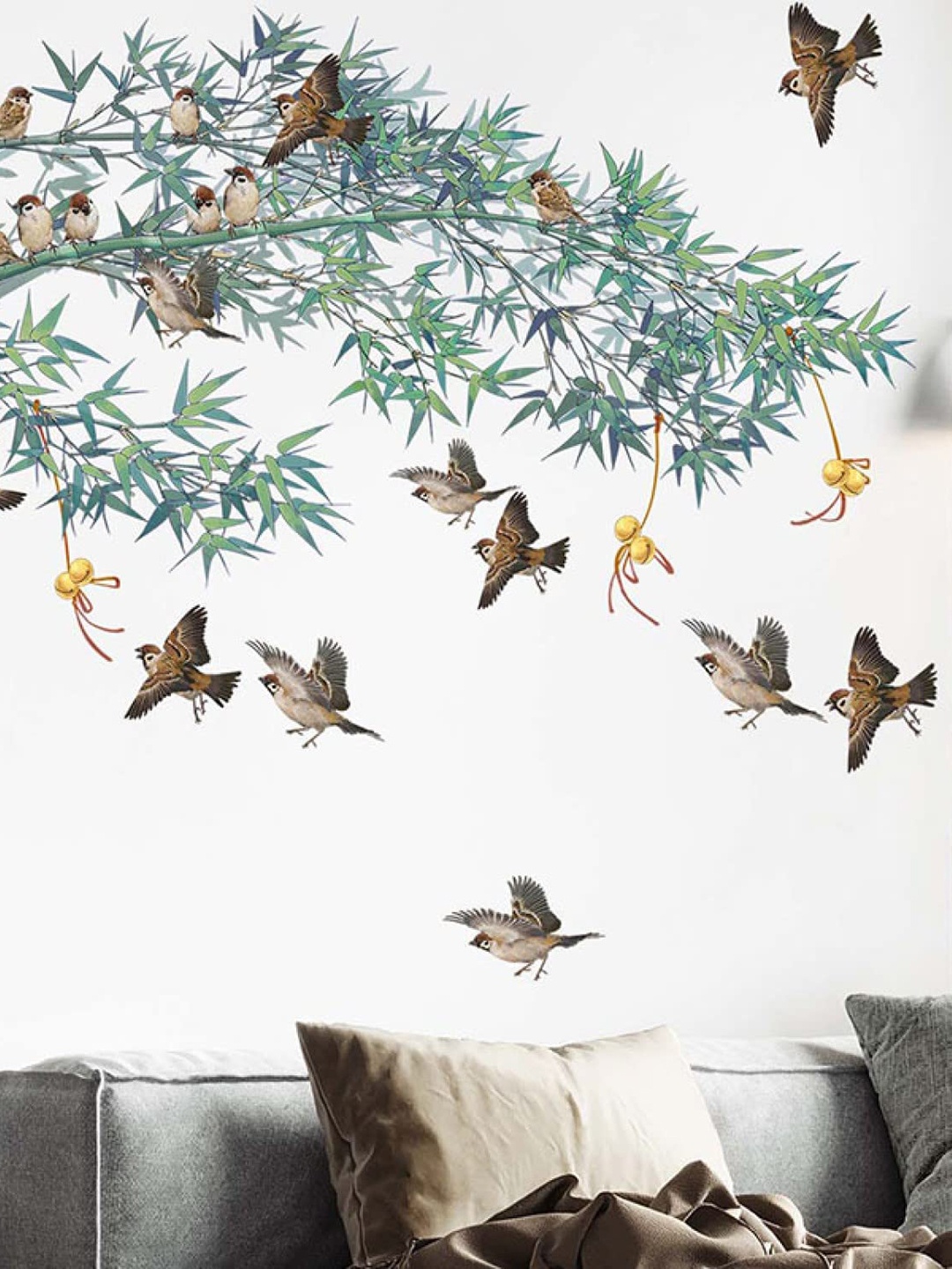 

Asian royal Green & Brown Birds Printed Water Proof Wall Sticker