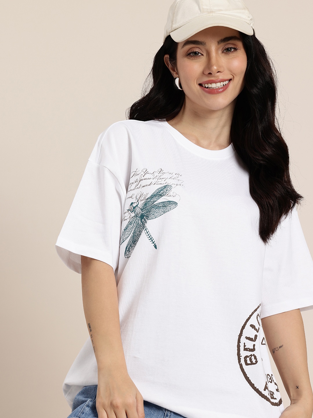 

HERE&NOW Relaxed Fit Graphic Printed Pure Cotton T-shirt, White
