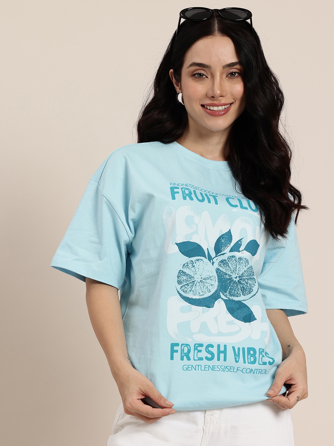 

HERE&NOW Relaxed Fit Graphic Printed Pure Cotton T-shirt, Blue