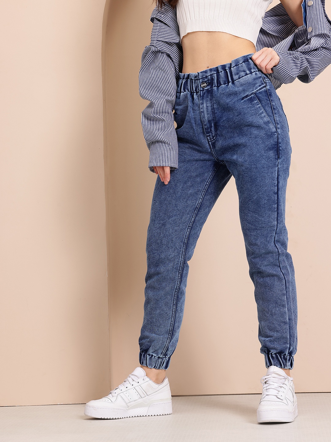 

Mast & Harbour Women Jogger High-Rise Jeans, Navy blue