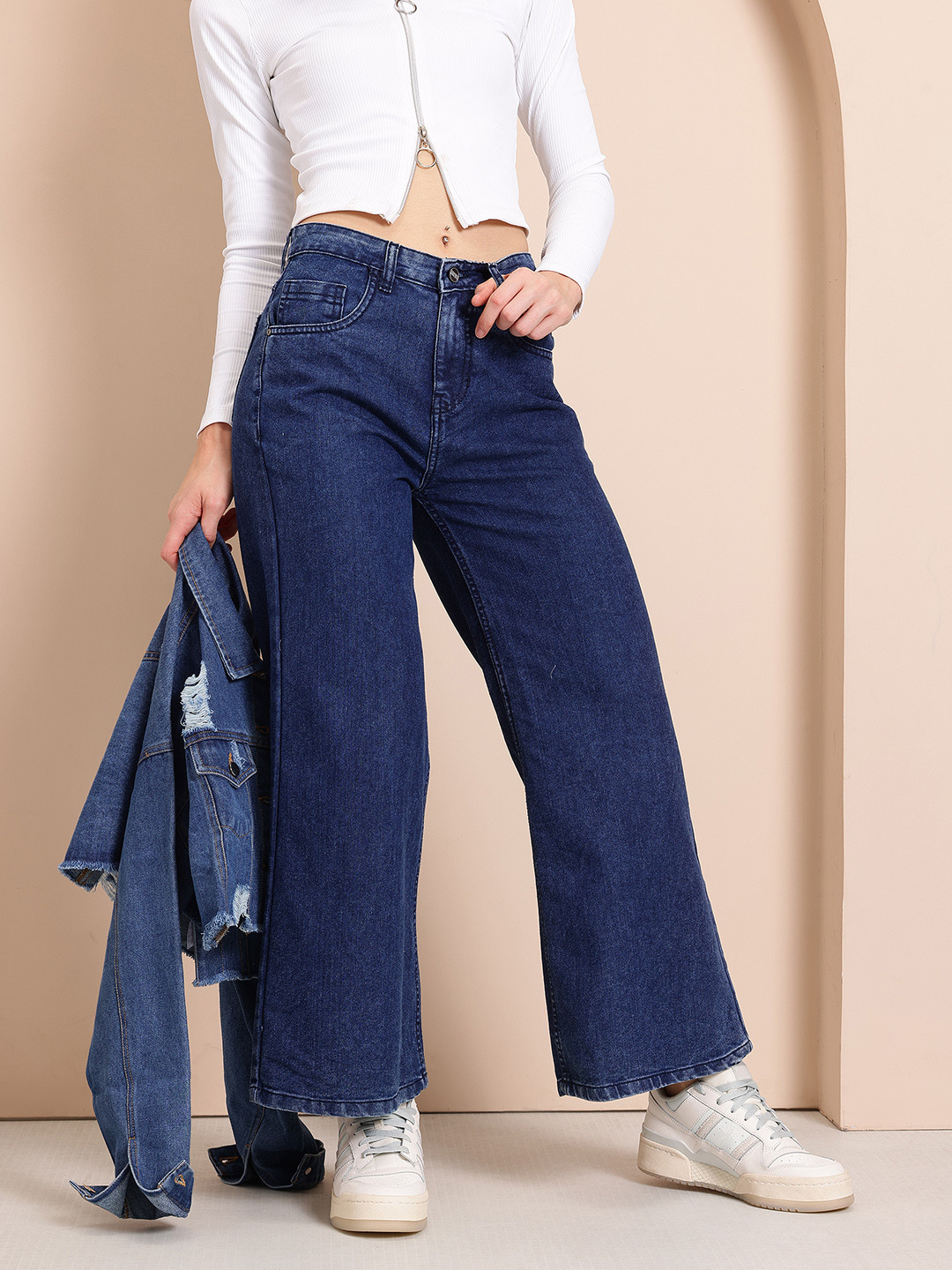 

Mast & Harbour Women Wide Leg Jeans, Navy blue