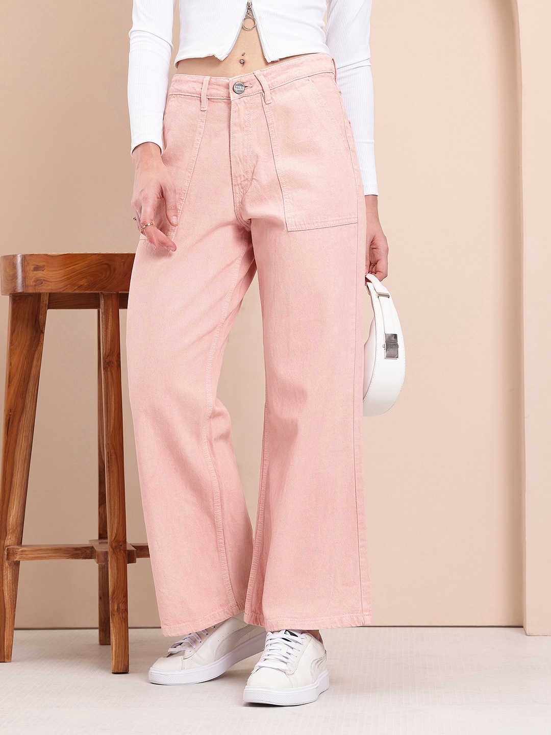 

Mast & Harbour Women Baggy Fit Stretchable Jeans, Pink