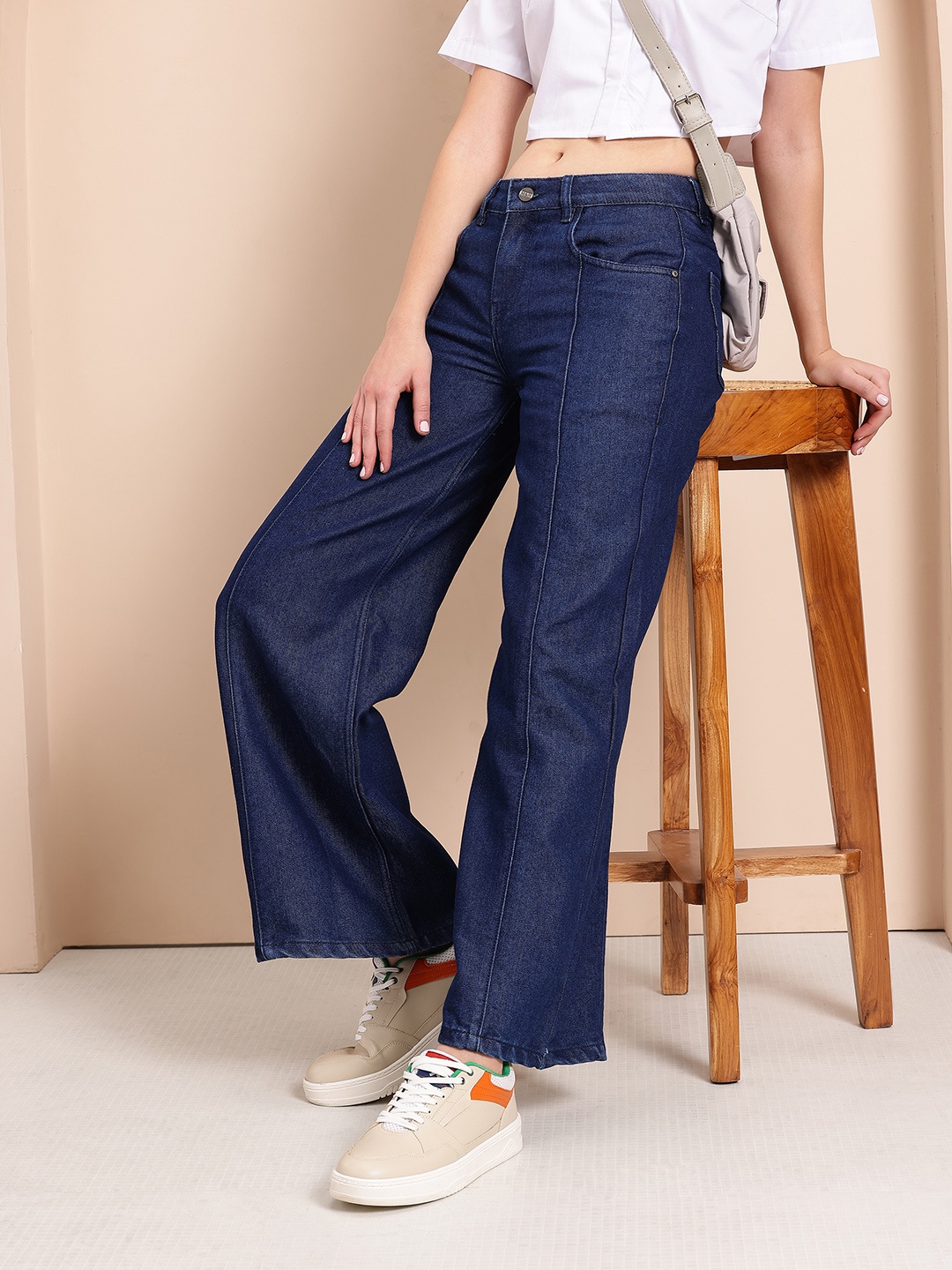 

Mast & Harbour Women Wide Leg High-Rise Jeans, Navy blue