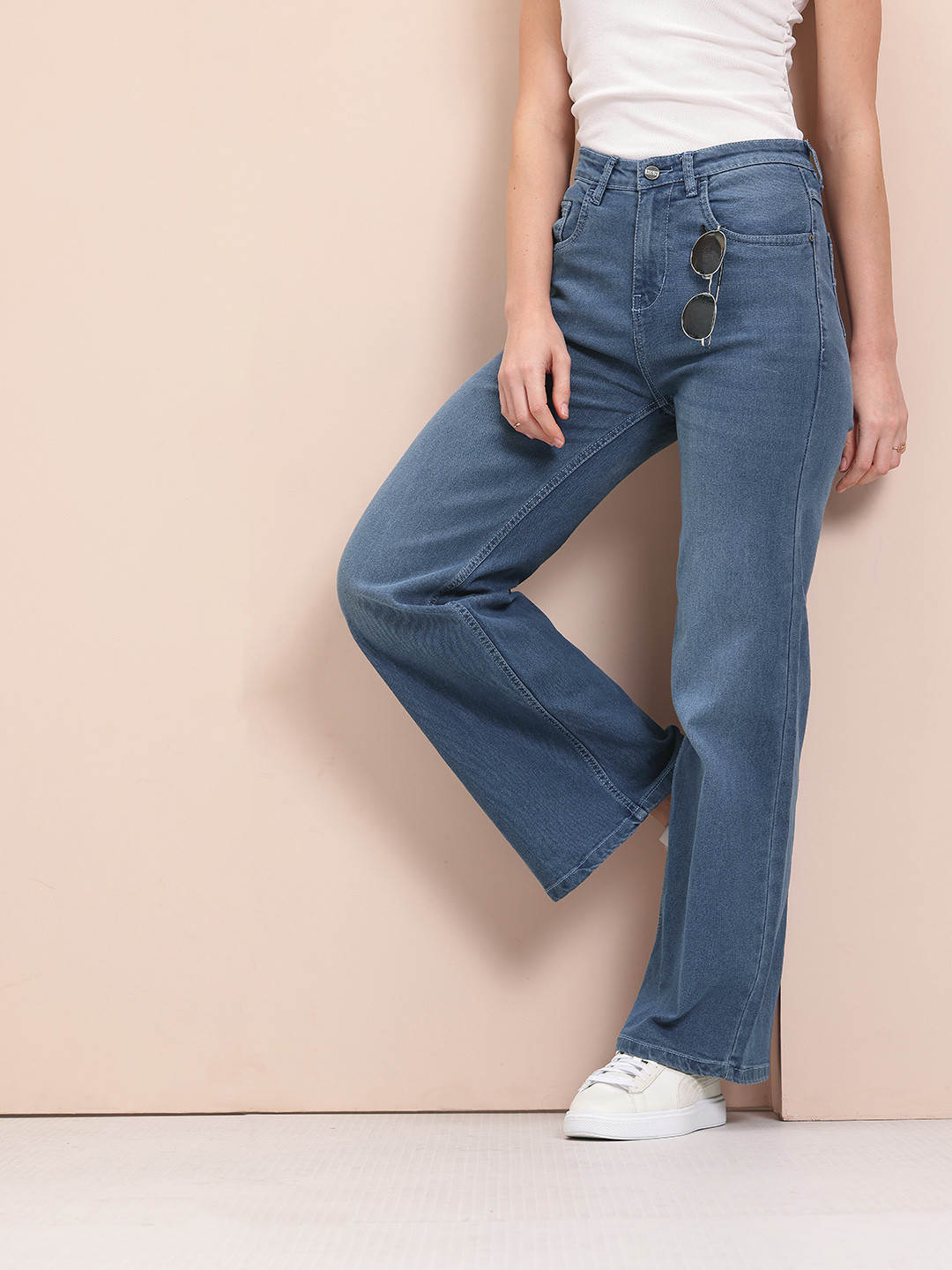 

Mast & Harbour Women Wide Leg Light Fade Jeans, Blue