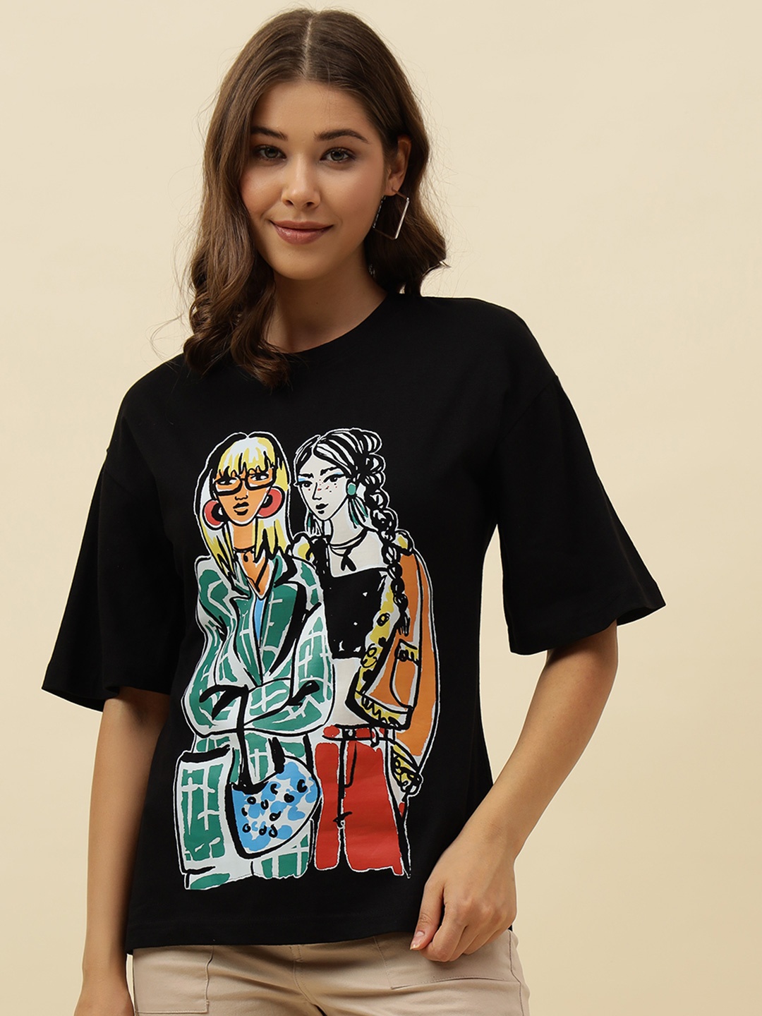 

Beatnik Women Typography Applique T-shirt, Black