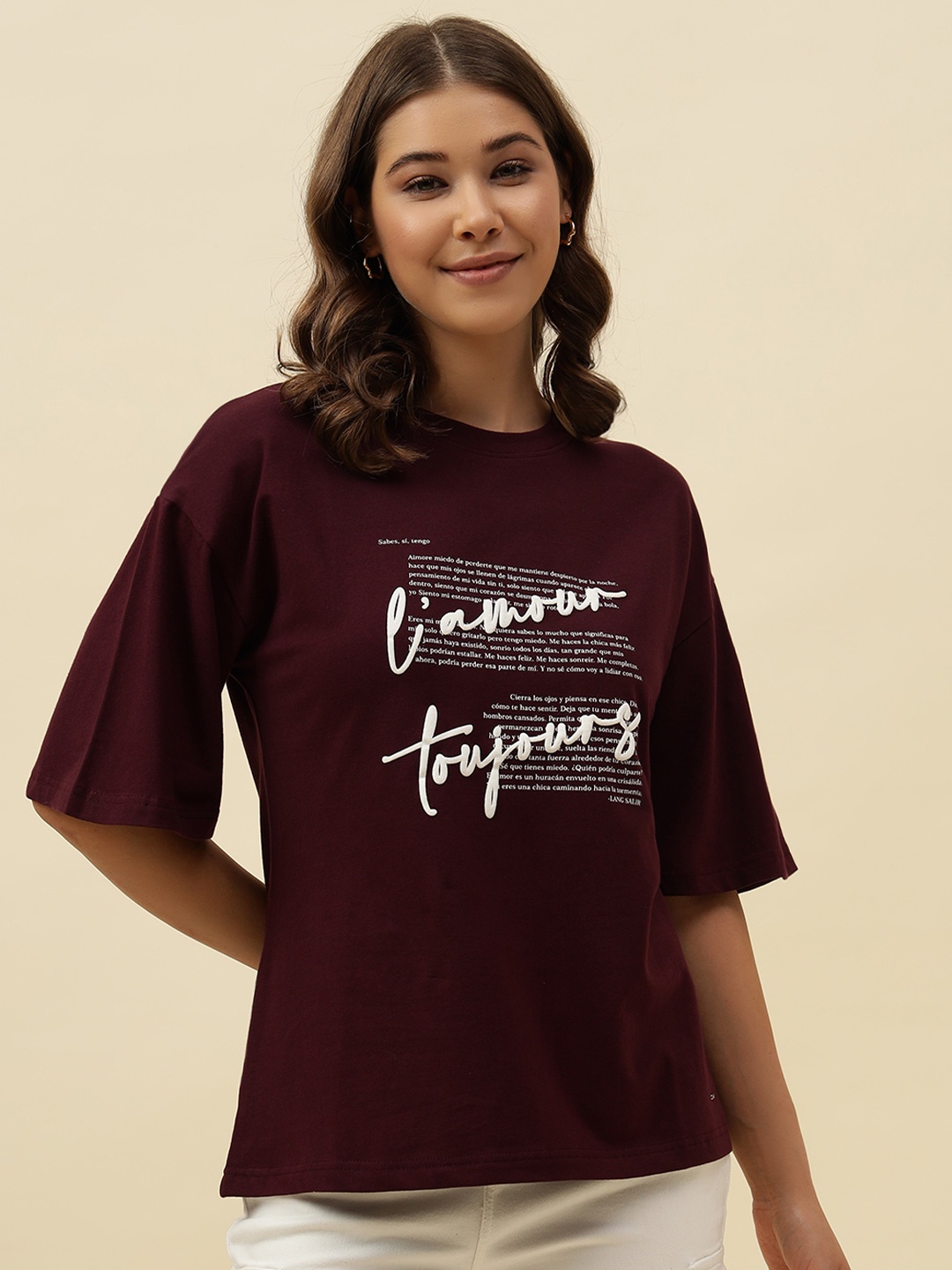 

Beatnik Women Typography T-shirt, Maroon