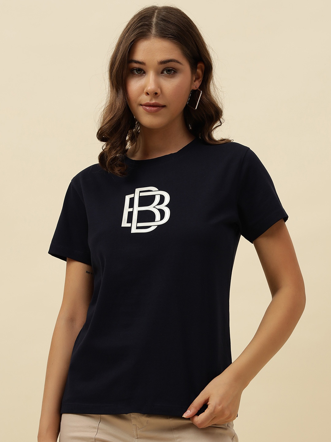 

Beatnik Women Typography T-shirt, Navy blue