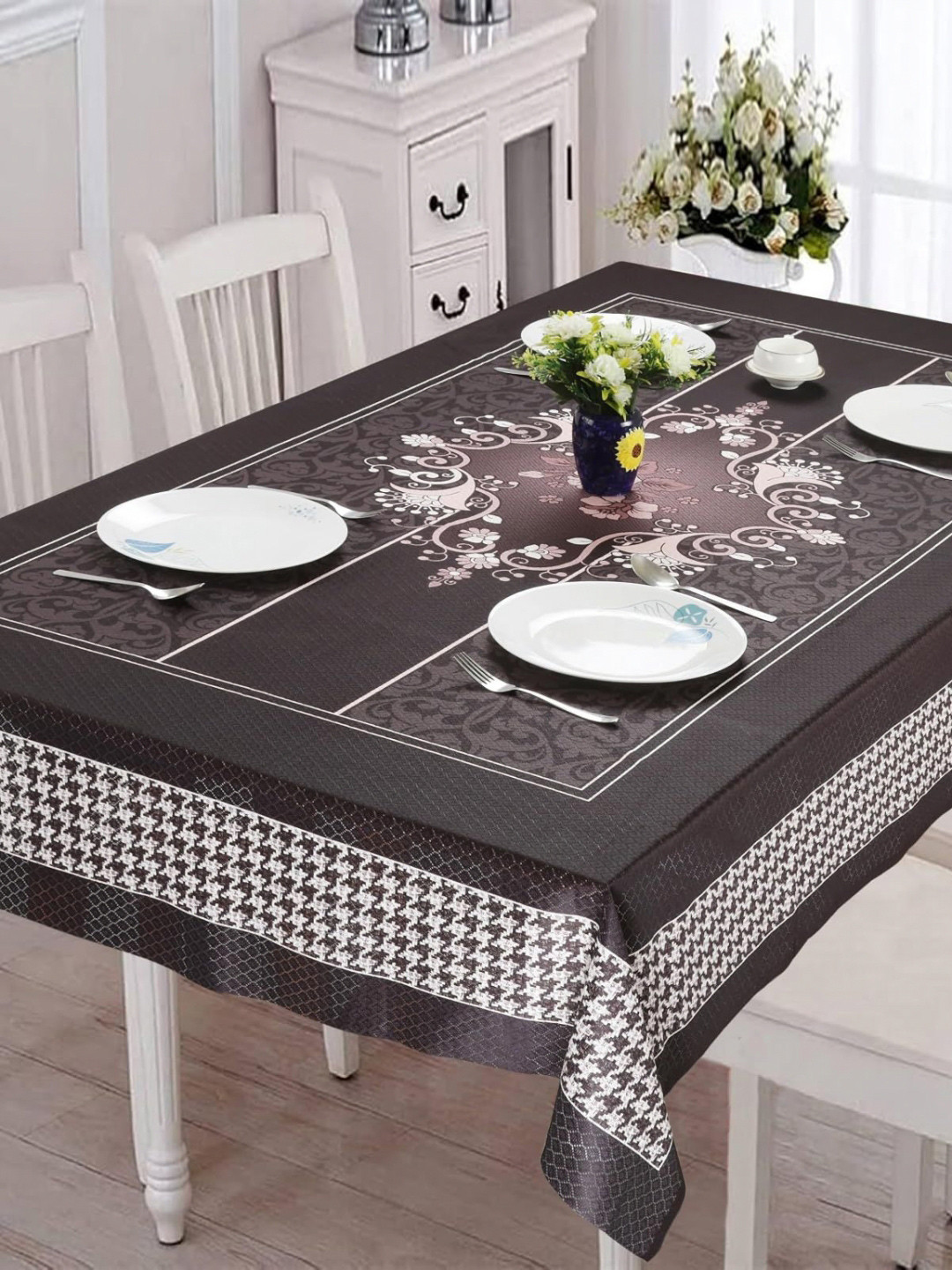 

Homerz Burgundy Floral Anti-Slip Cotton 4-Seater Table Cover