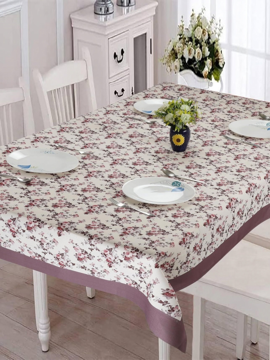 

Homerz Violet Floral Anti-Slip Cotton 6-Seater Table Cover