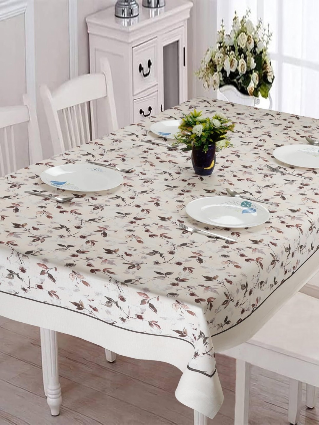

Homerz Cream-Coloured Floral Anti-Slip Cotton 4-Seater Table Cover