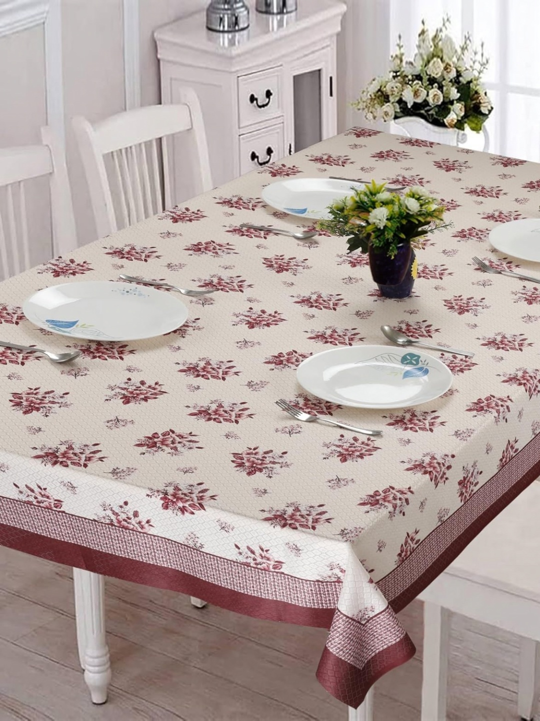 

Homerz Maroon Floral Anti-Slip Cotton 6-Seater Table Cover