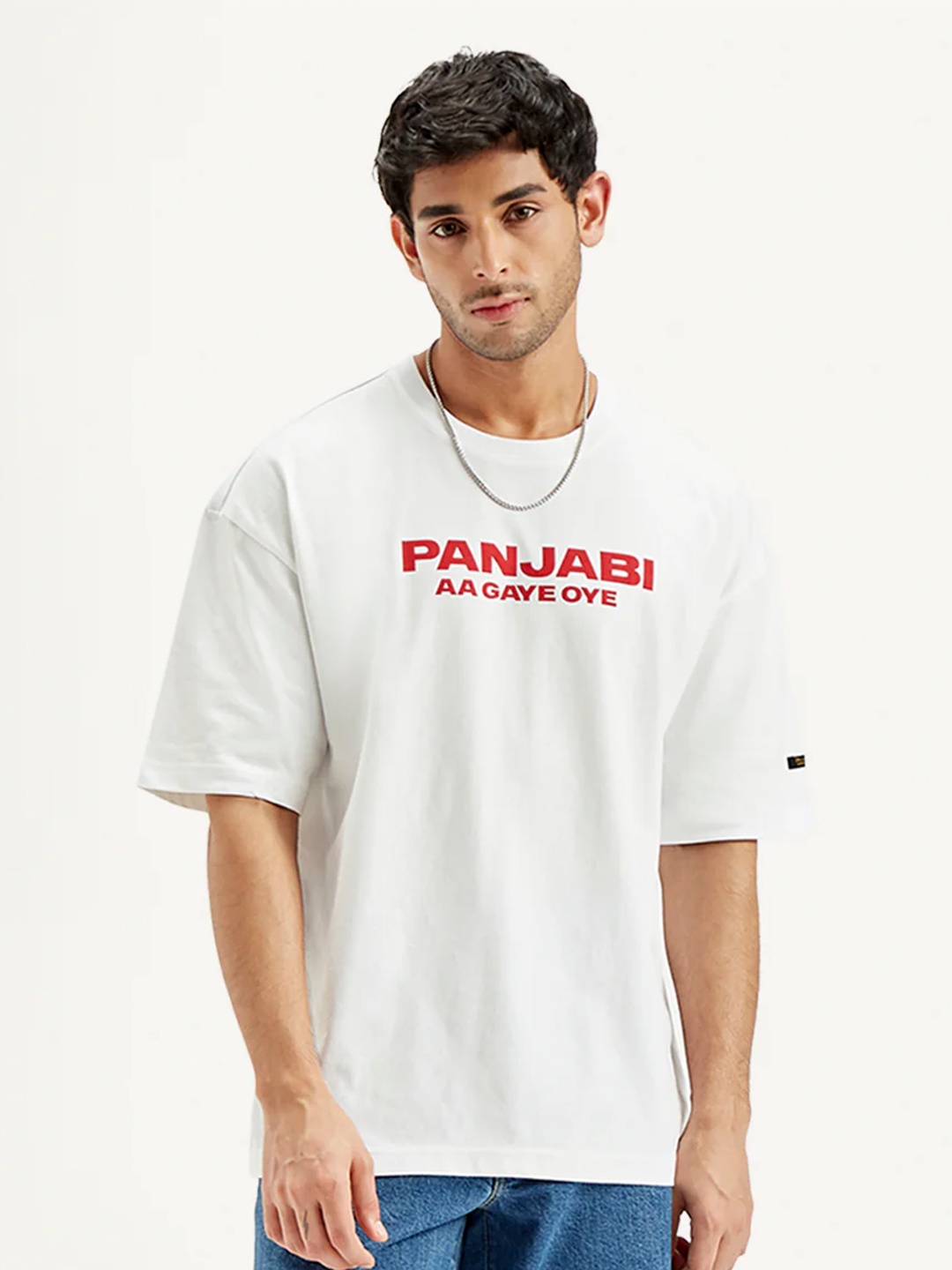 Levis Unisex Typography Printed Round Neck Cotton Oversized T-shirt, White