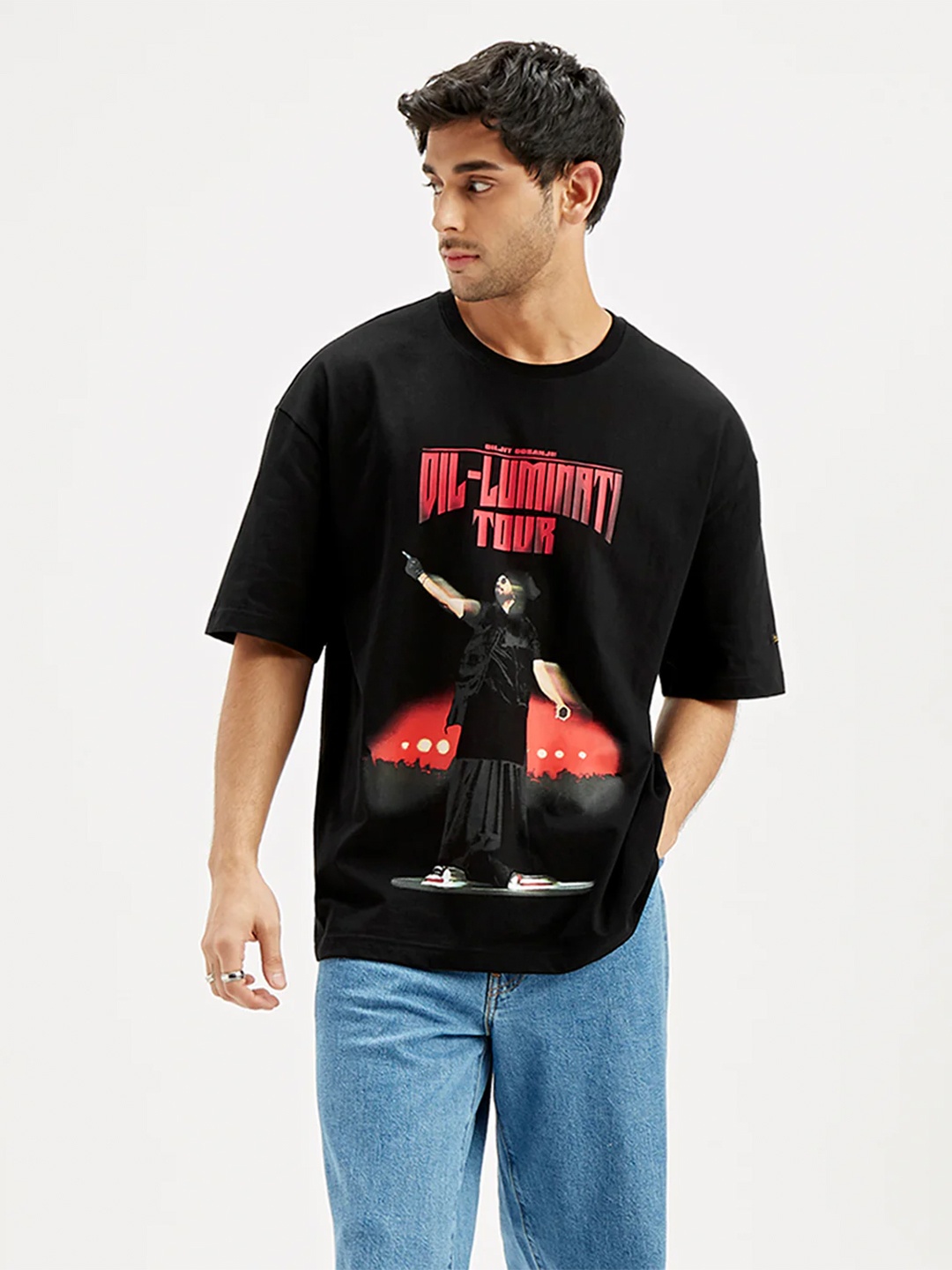 

Levis Unisex Graphic Printed Round Neck Cotton Oversized T-shirt, Black