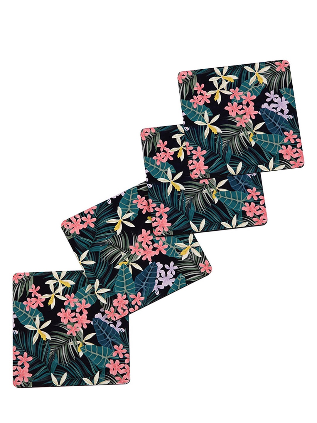 

PENTADECO Pink & Green 4 Pieces Floral Printed Ceramic Square Coasters