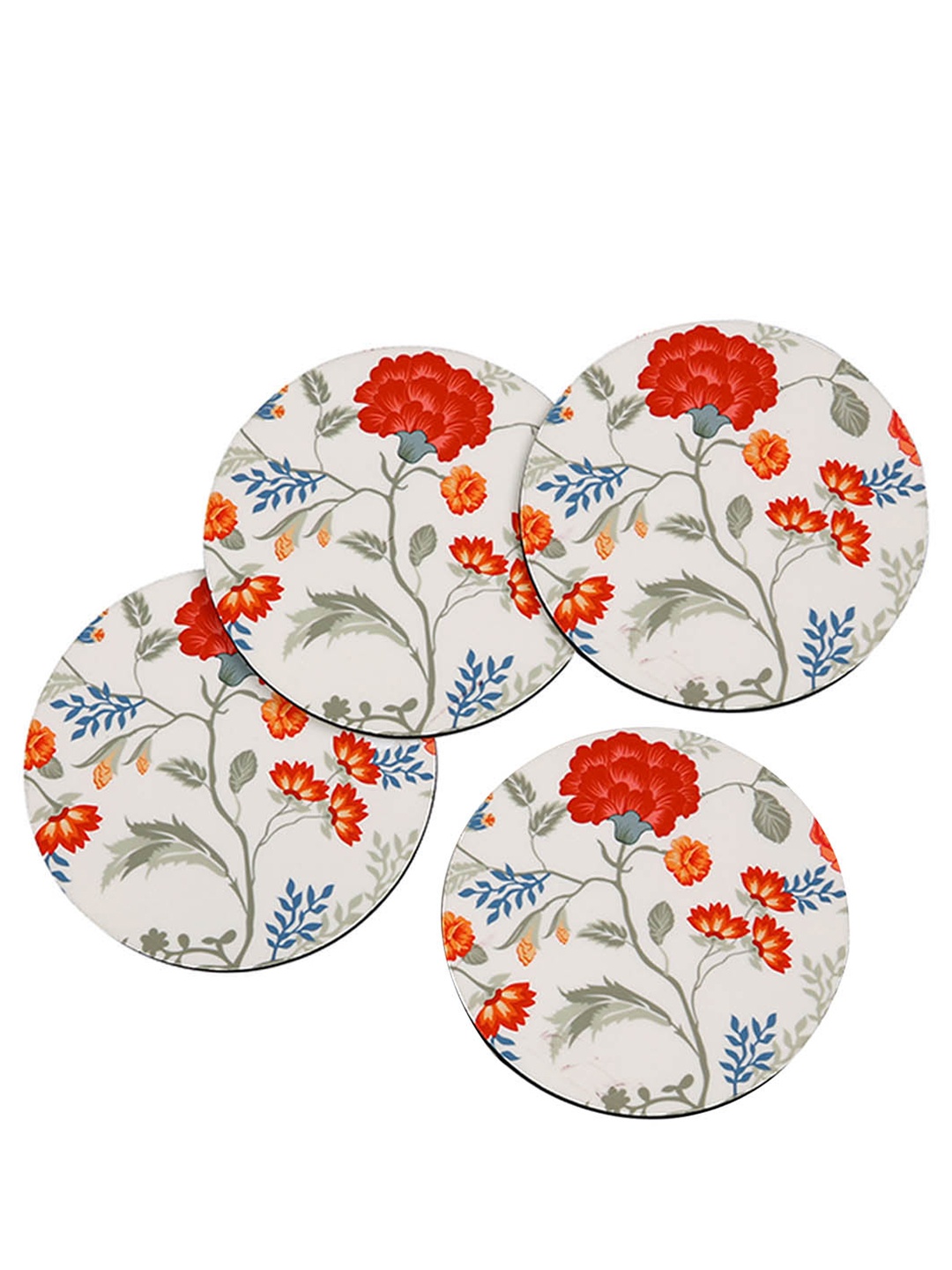 

PENTADECO White & Grey 4 Pieces Floral Printed Ceramic Round Coasters