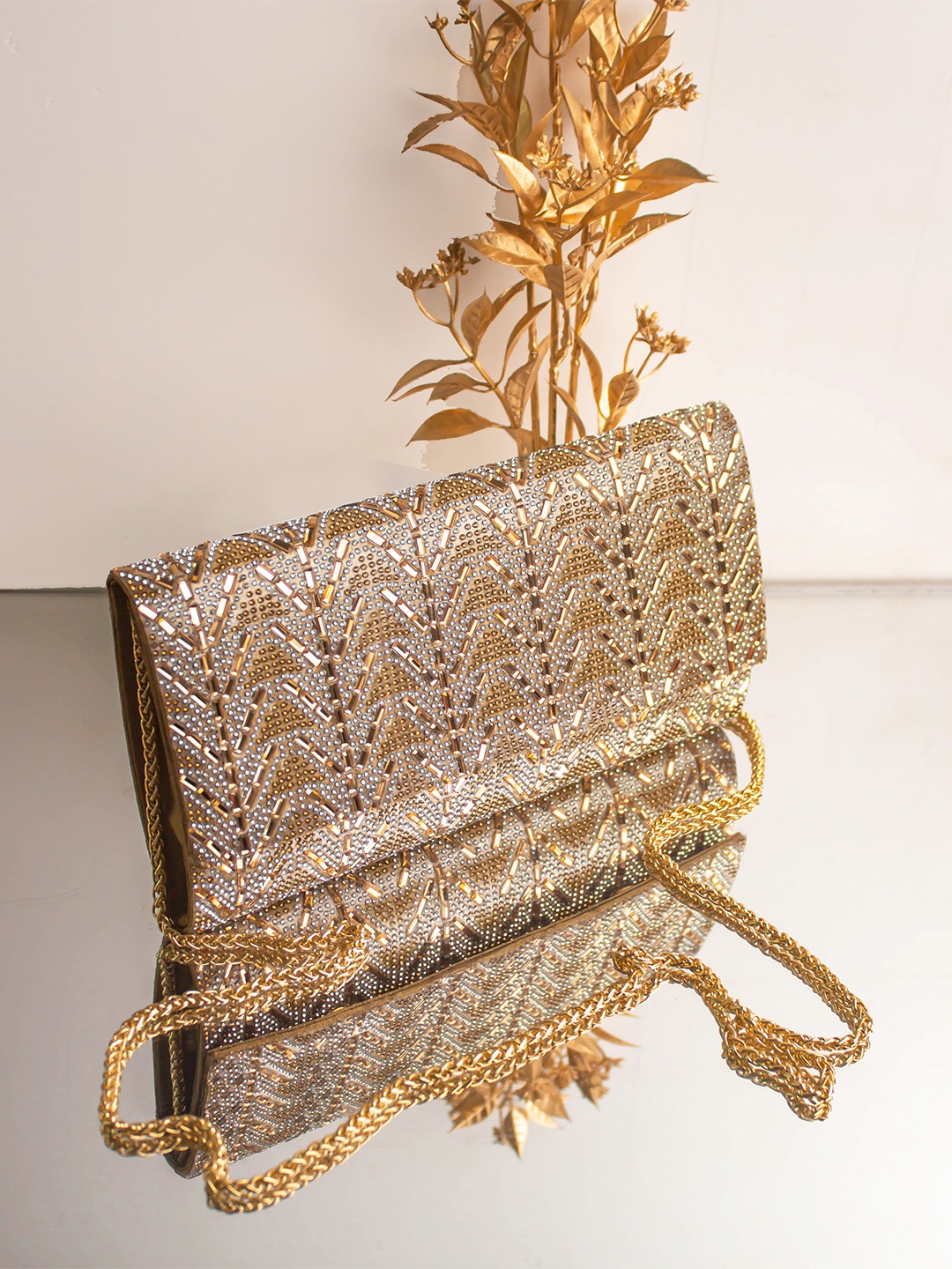 

AlorBags Magnifique Embellished Envelope Clutch, Gold