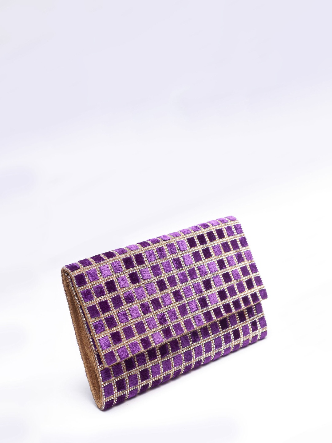 

AlorBags Makhmali Embellished Envelope Clutch, Purple
