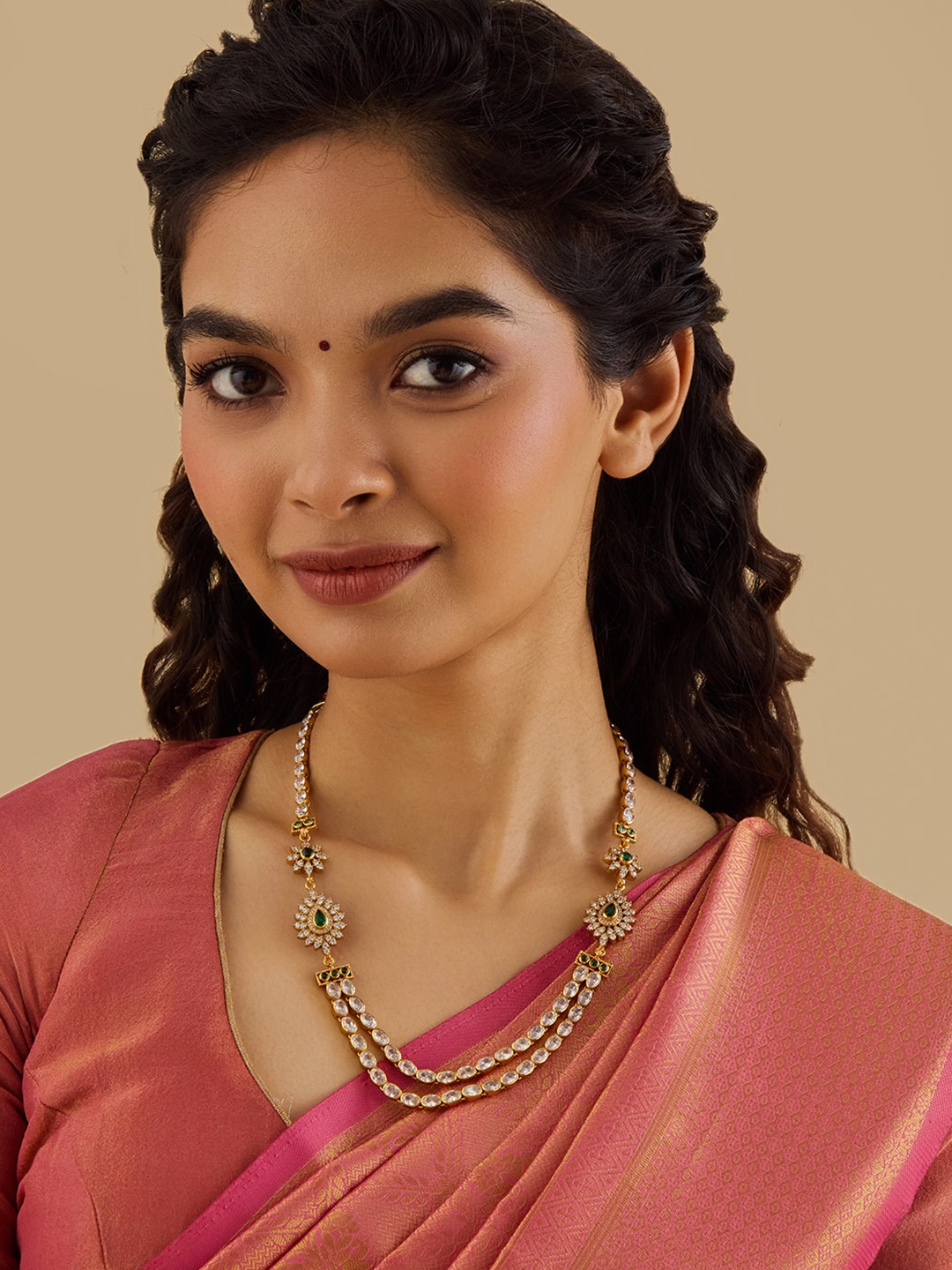 

Kushal's Fashion Jewellery 92.5 Pure Silver Gold-Plated Stone Studded Temple Necklace