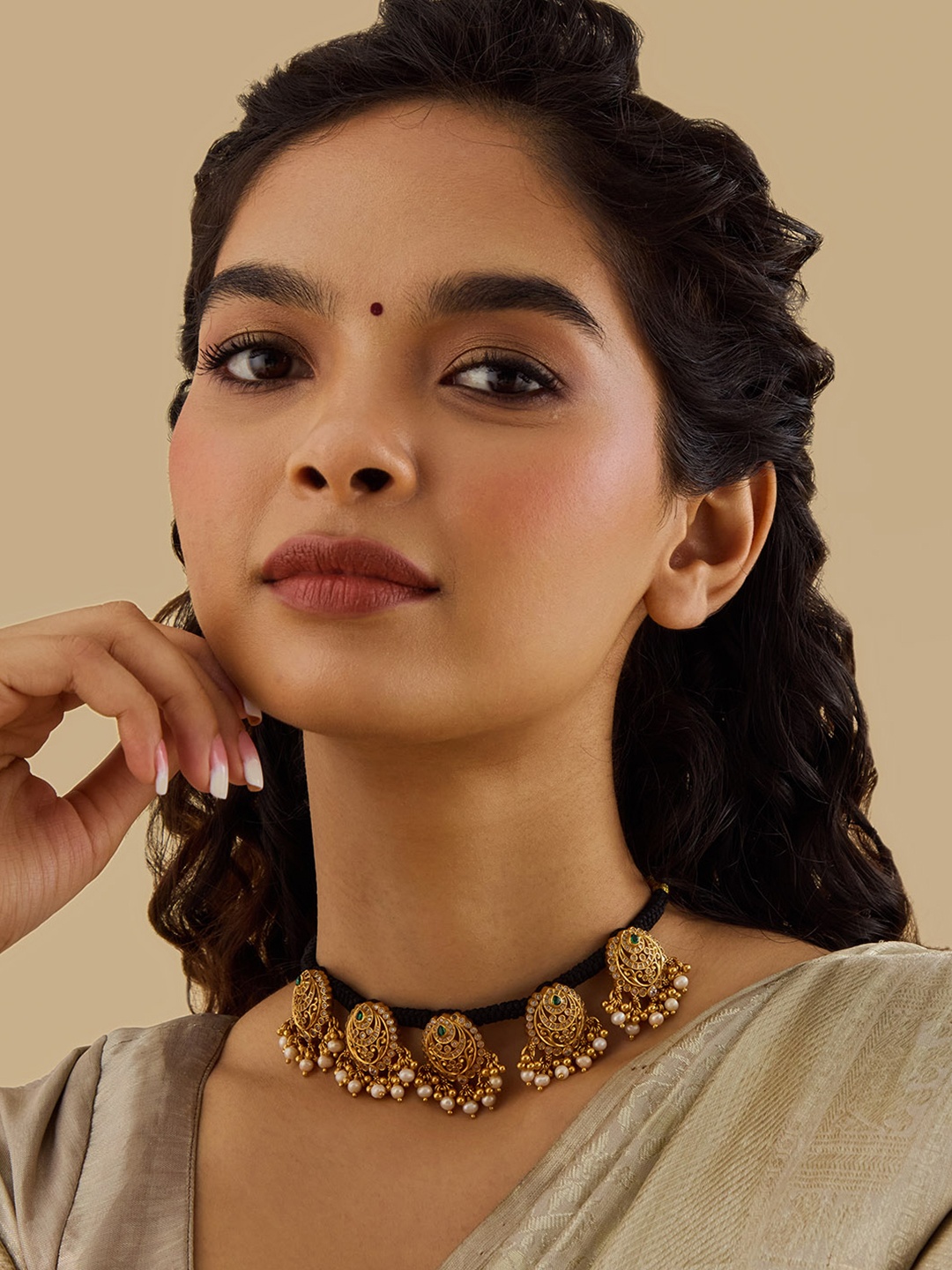 

Kushal's Fashion Jewellery 92.5 Pure Silver Gold-Plated CZ Studded Temple Necklace