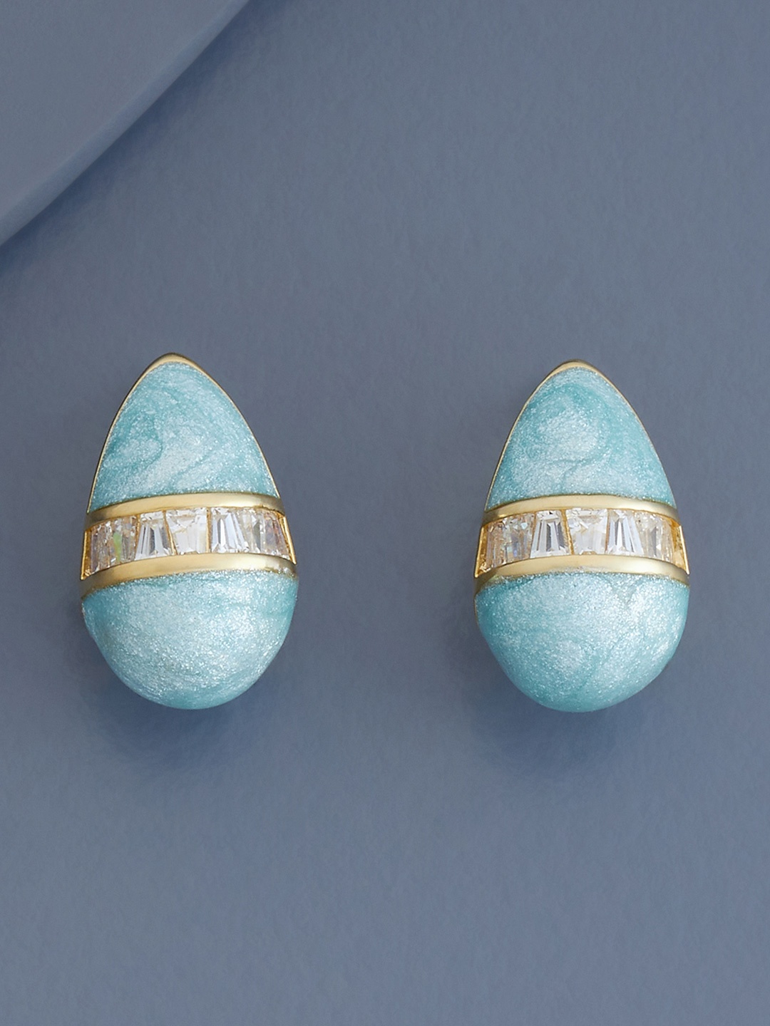 

Kushal's Fashion Jewellery Gold-Plated Cubic Zirconia Studded Teardrop Shaped Studs, Sea green