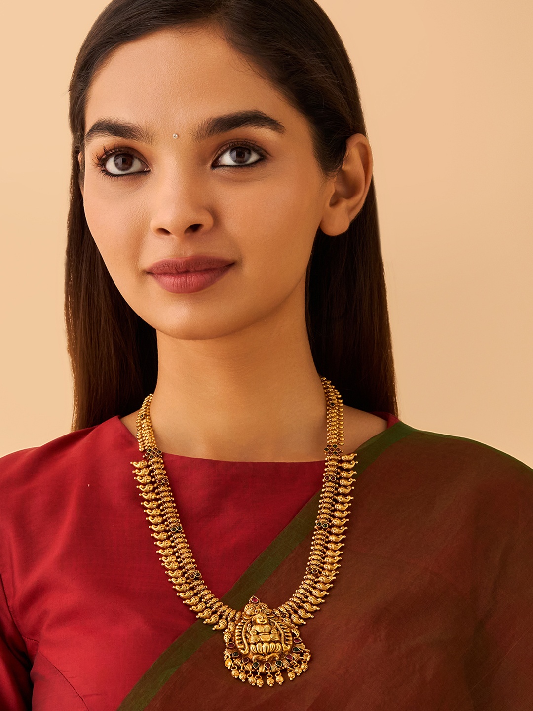 

Kushal's Fashion Jewellery 92.5 Pure Silver Gold-Plated Temple Minimal Necklace