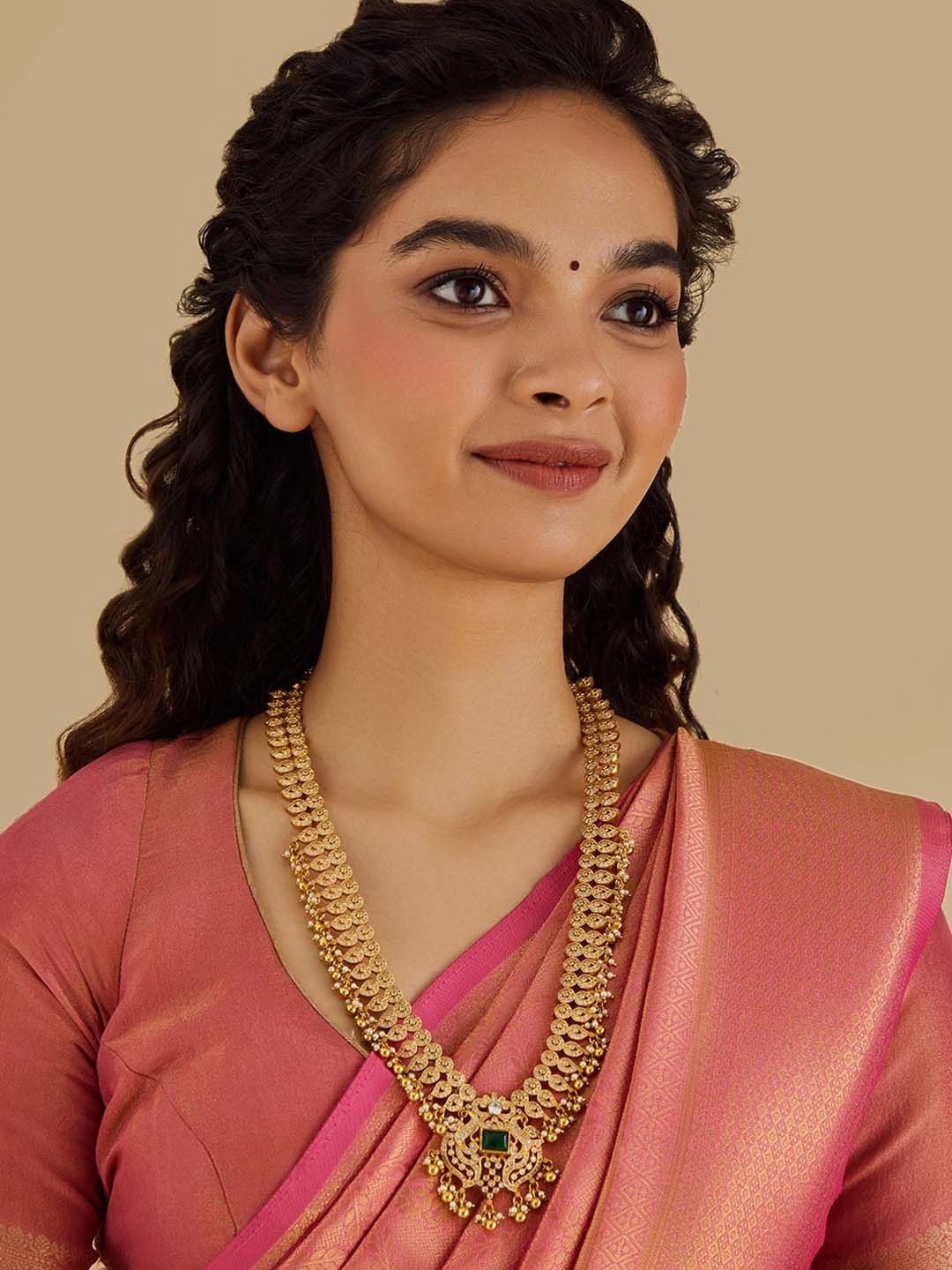 

Kushal's Fashion Jewellery 92.5 Pure Silver Gold-Plated Cubic Zirconia Temple Necklace