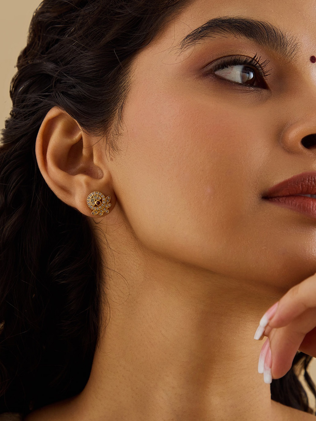 

Kushal's Fashion Jewellery 92.5 Pure Silver Gold Plated Studs, Red