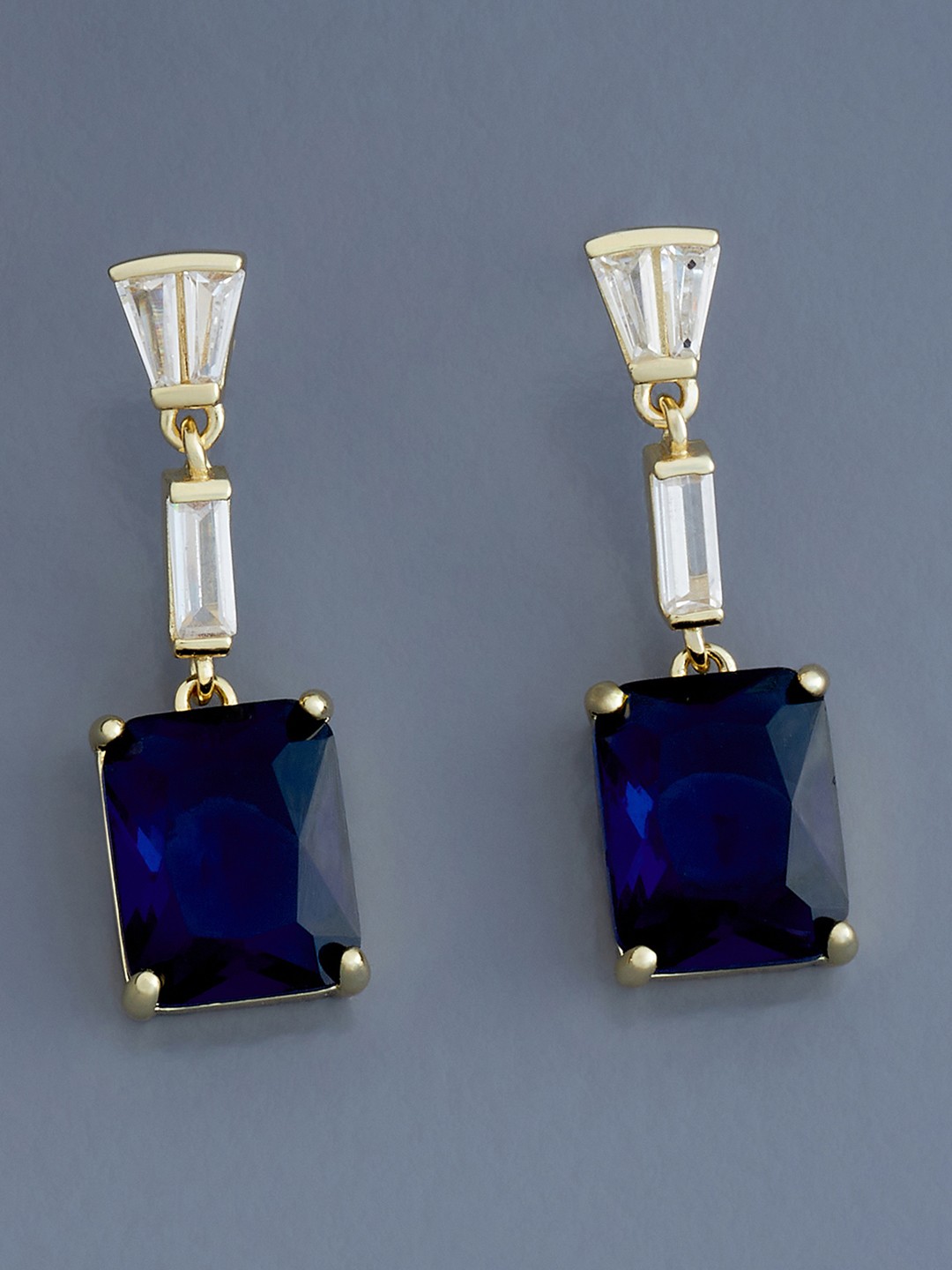 

Kushal's Fashion Jewellery Gold-Plated Cubic Zirconia Studded Geometric Drop Earrings, Blue