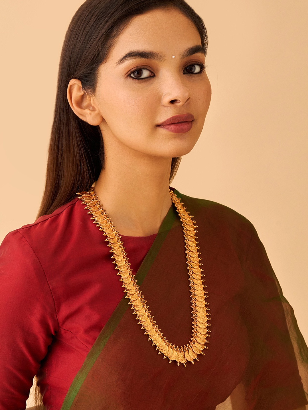 

Kushal's Fashion Jewellery 92.5 Pure Silver Gold-Plated Stone Studded Temple Necklace