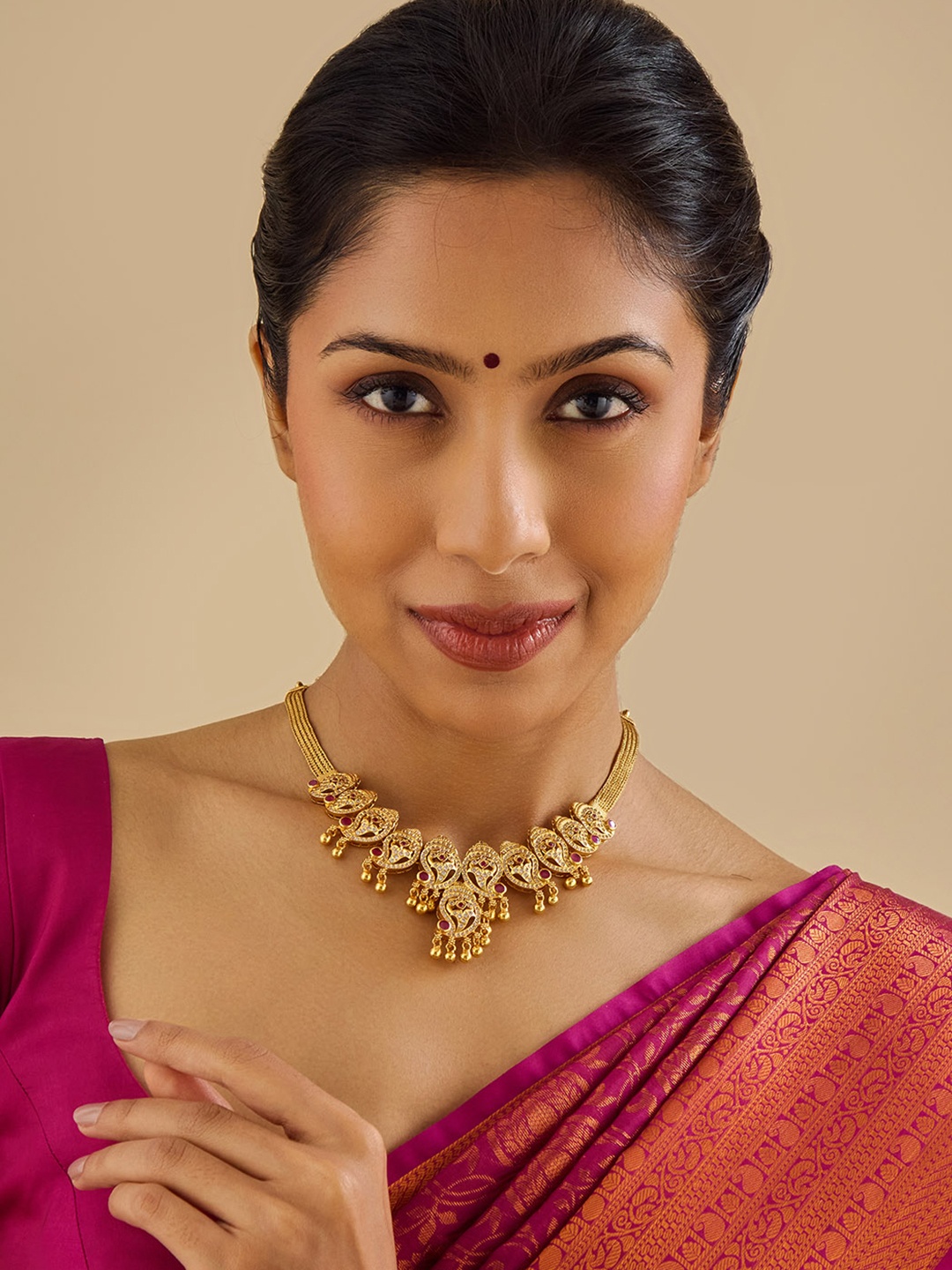 

Kushal's Fashion Jewellery 92.5 Pure Silver Gold-Plated Temple Minimal Necklace