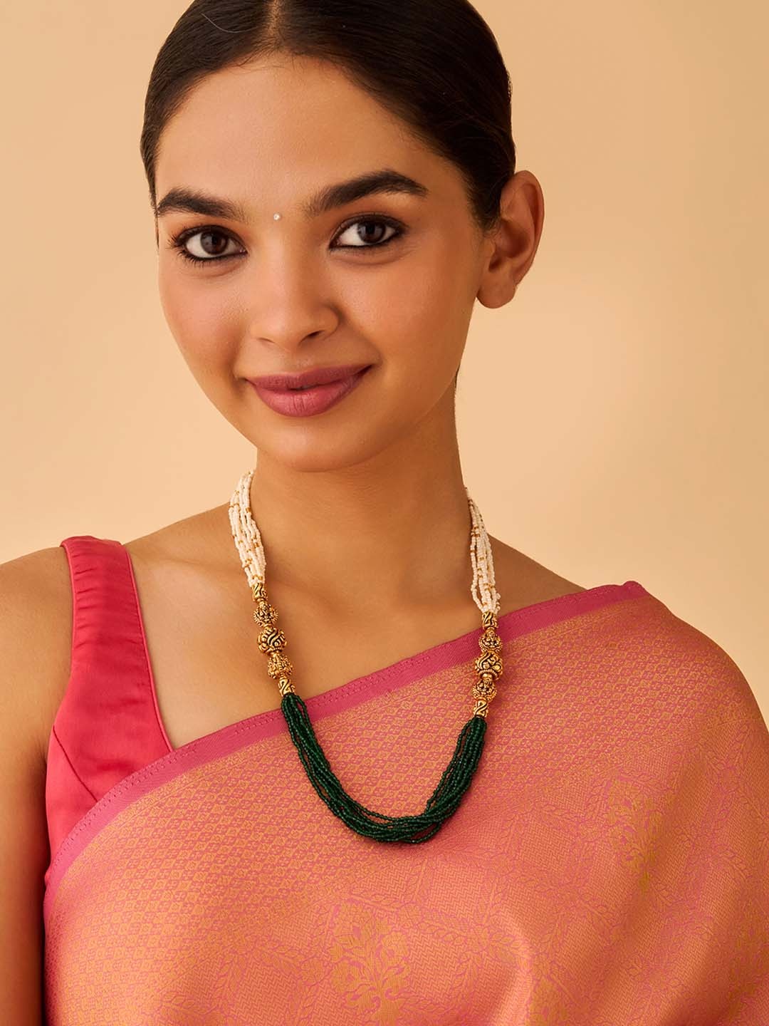 

Kushal's Fashion Jewellery 92.5 Pure Silver Gold-Plated Beaded Temple Necklace