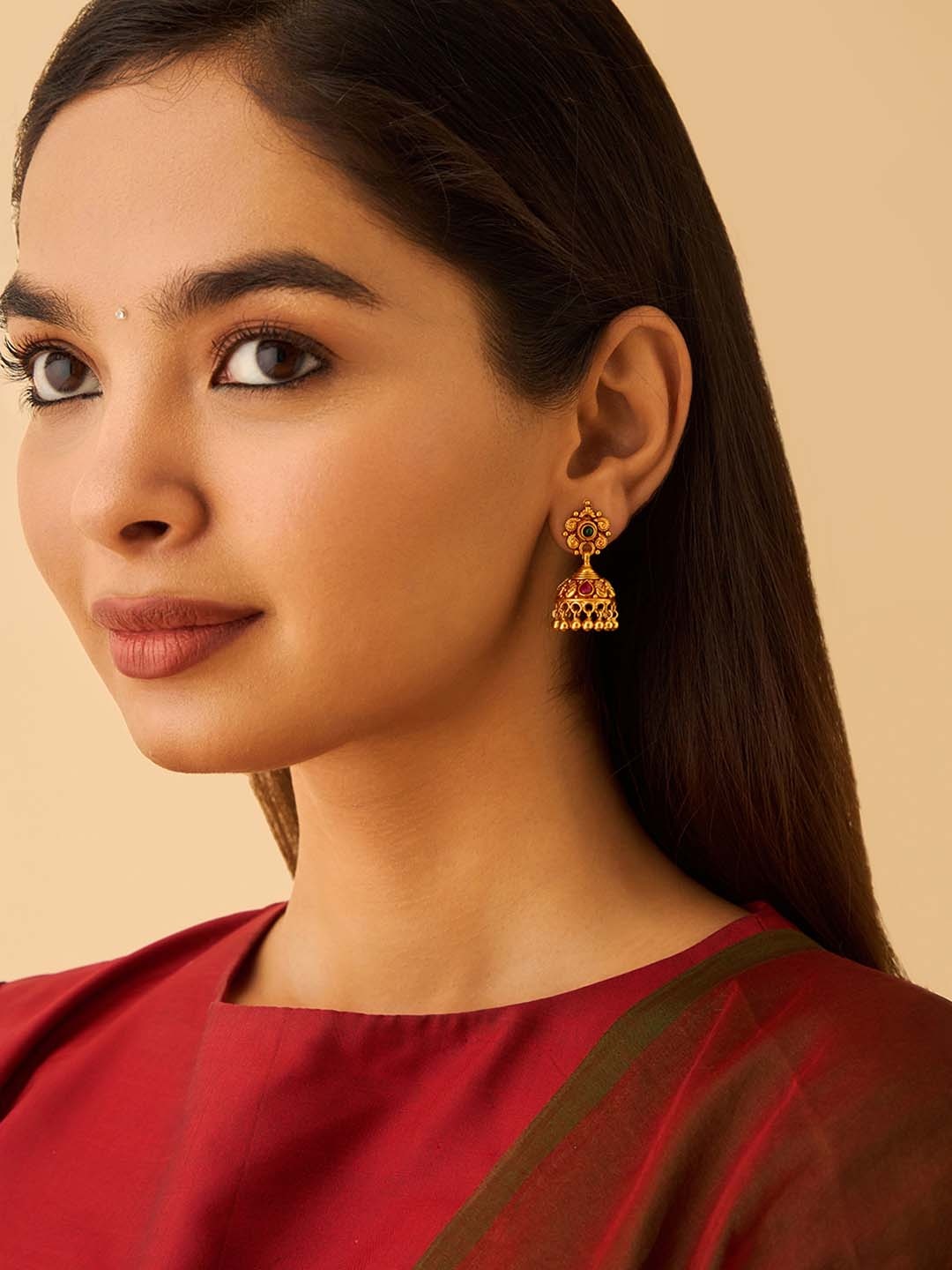 

Kushal's Fashion Jewellery 92.5 Pure Silver Gold Plated Dome Shaped Temple Jhumkas
