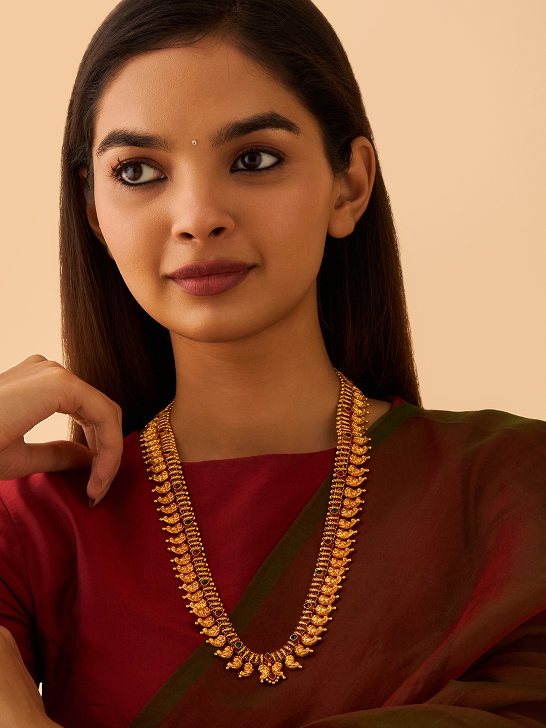 

Kushal's Fashion Jewellery 92.5 Pure Silver Gold-Plated Stone Studded Temple Necklace
